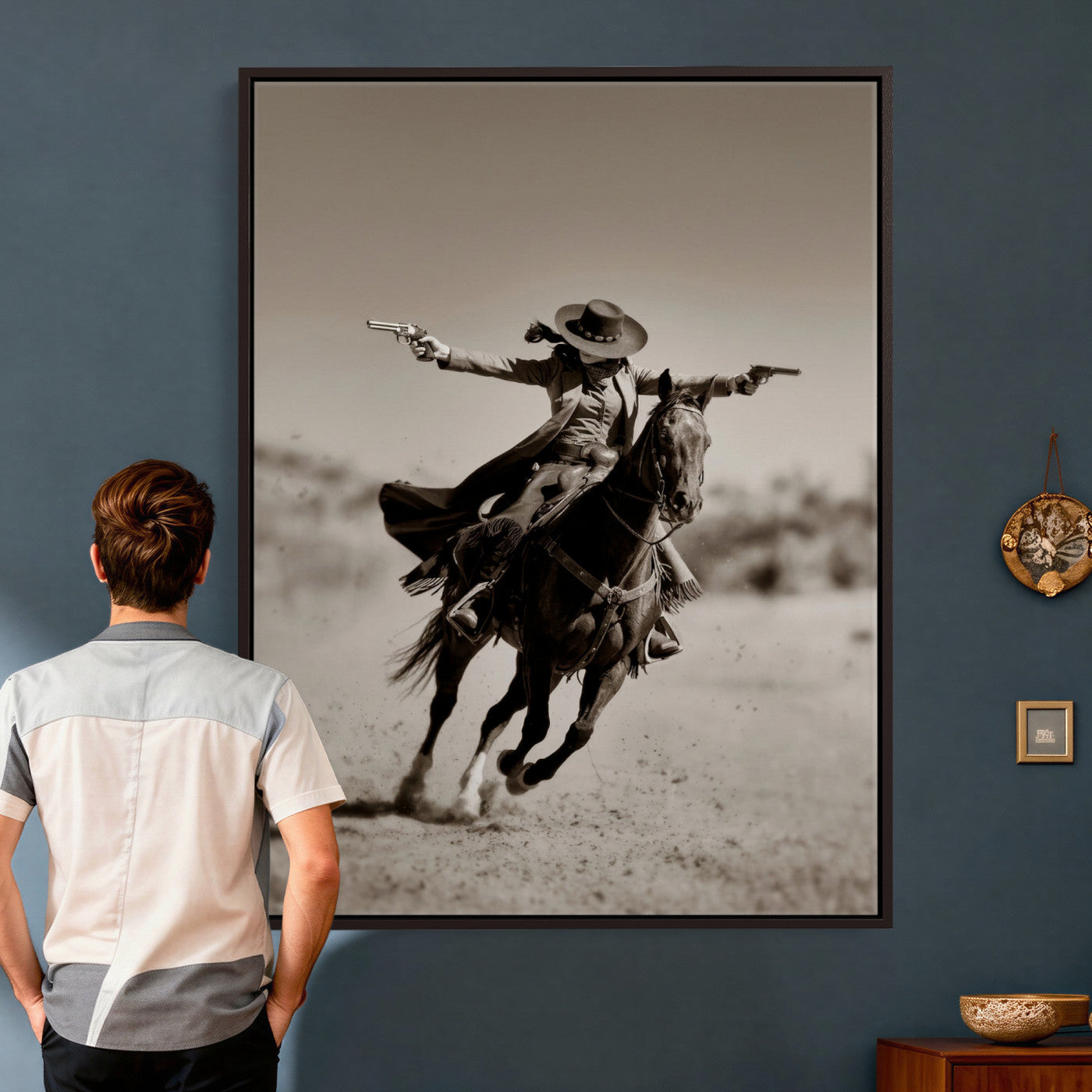 15018755-MGV-CV-24X36 - Vintage Cowboy Wall Art Canvas Print, Western Horse Rider Decor