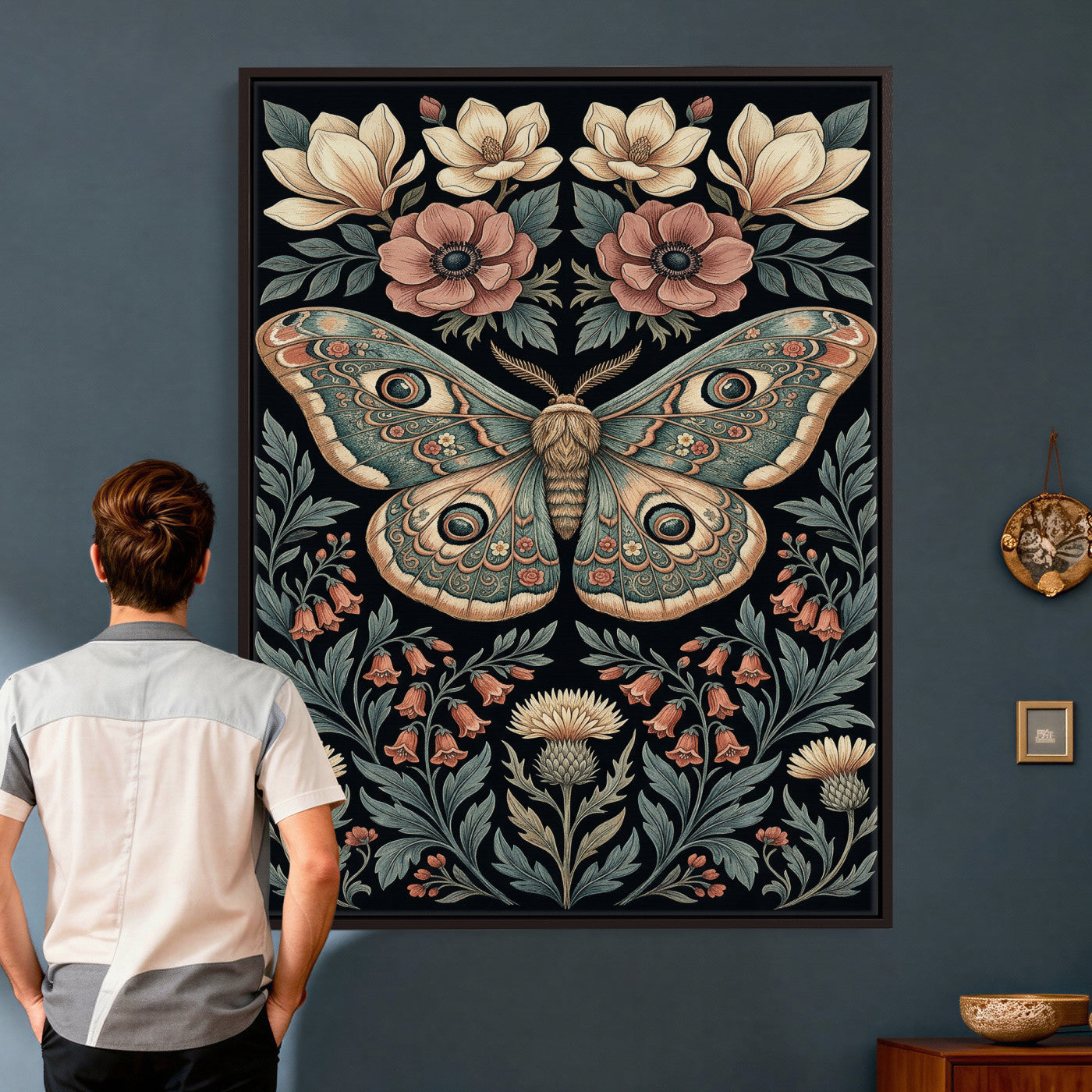 53492618-MGV-CV-24X36 - William Morris Style Prints Canvas Wall Art Lnner Framed, Vintage Bee Botanical Floral Wall Art Decor Pictures for Livingroom, Animals Pictures Decor Artwork