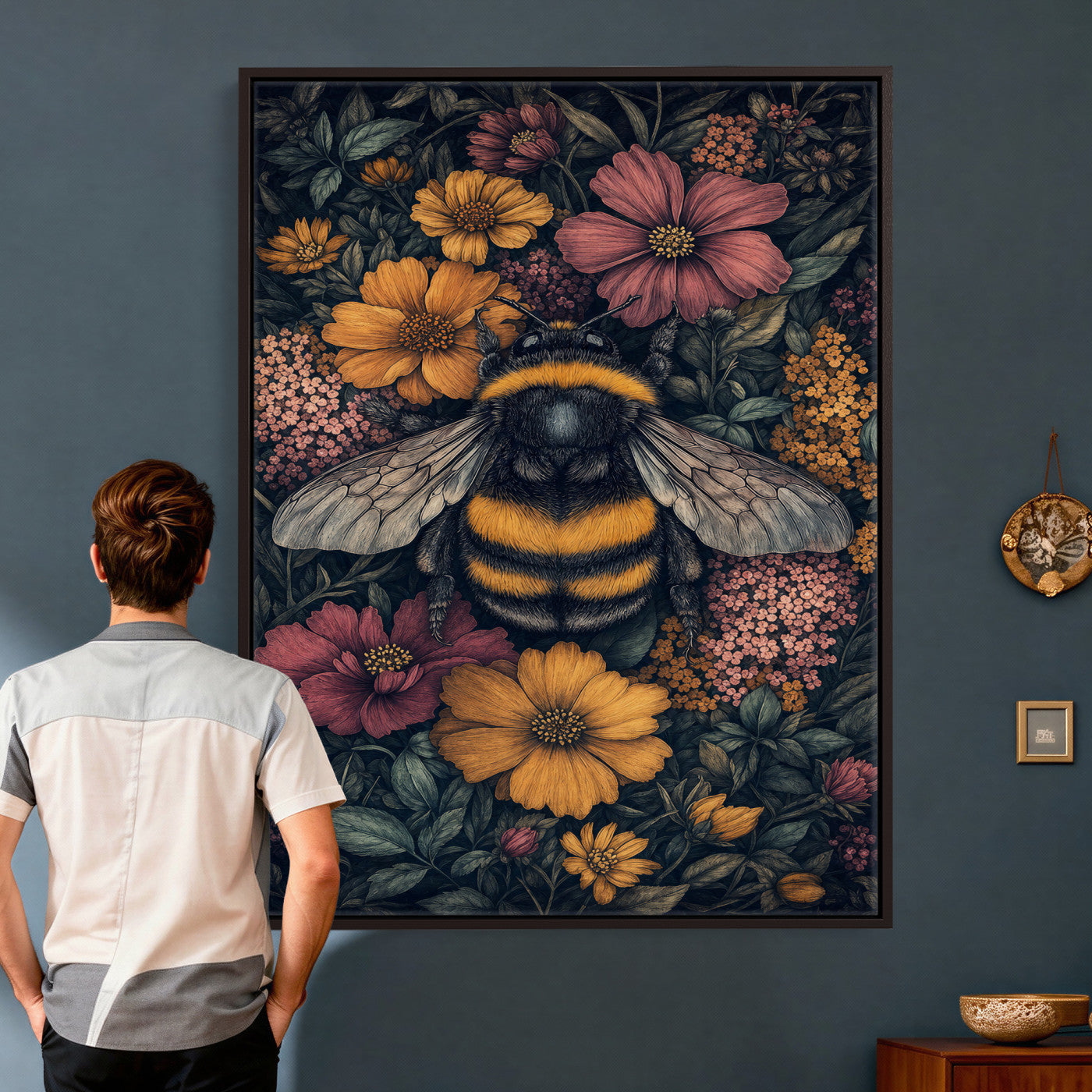 22869250-MGV-CV-24X36 - William Morris Style Prints Canvas Wall Art Lnner Framed, Vintage Bee Botanical Floral Wall Art Decor Pictures for Livingroom, Animals Pictures Decor Artwork