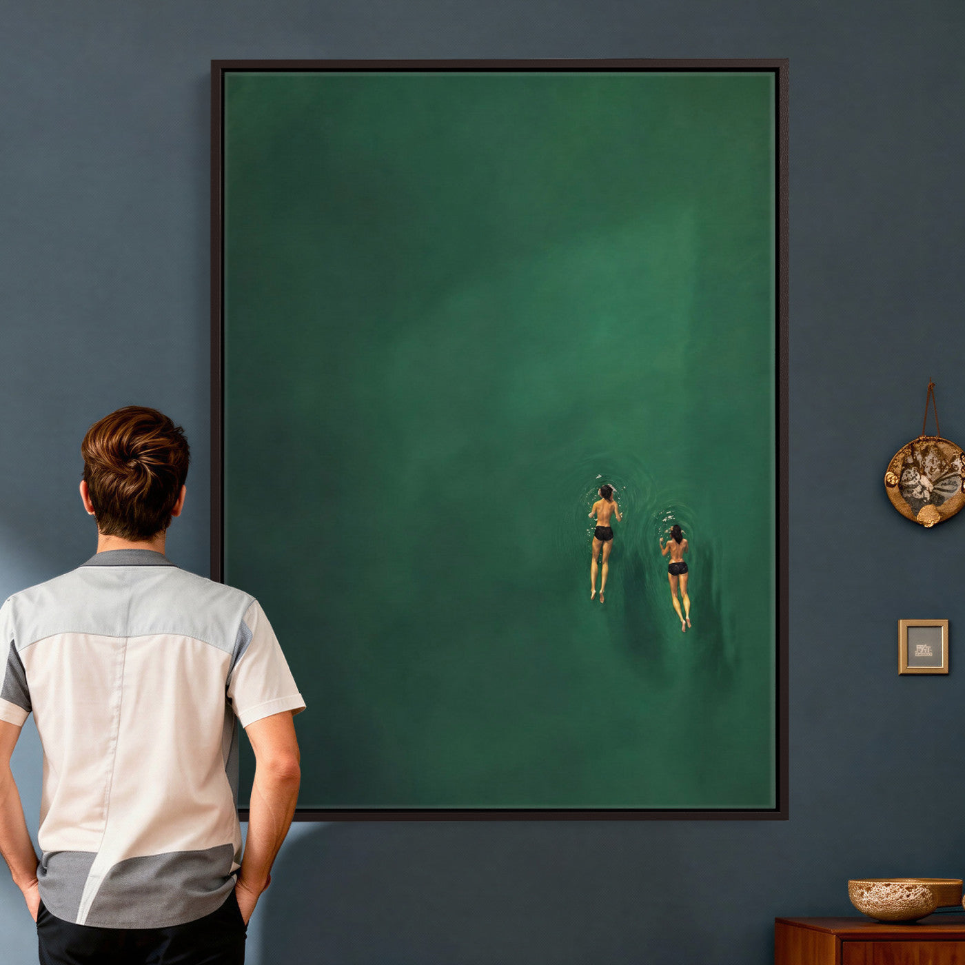 44711396-MGV-CV-24X36 - Minimalist Swimmers Canvas Wall Art Emerald Green Water Painting Print