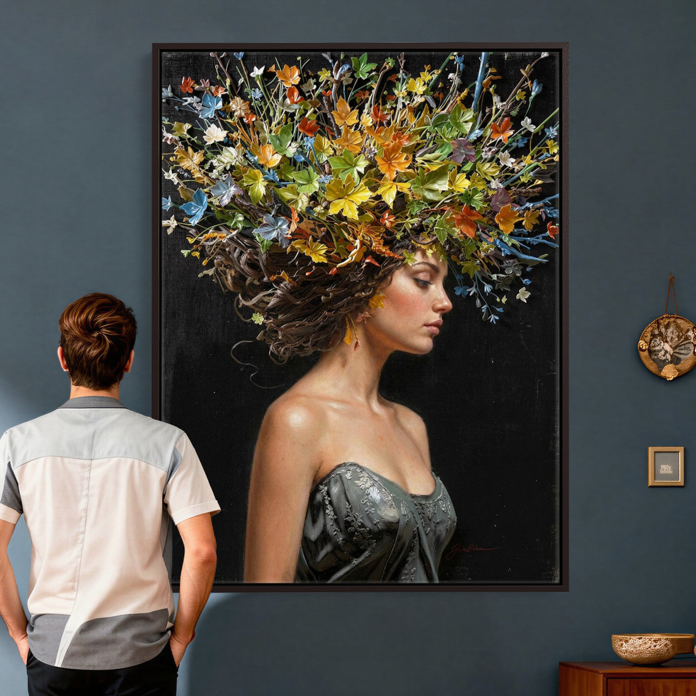 67932423-MGV-CV-24X36 - Surreal Woman Floral Canvas Wall Art Goddess Portrait Oil Painting Print