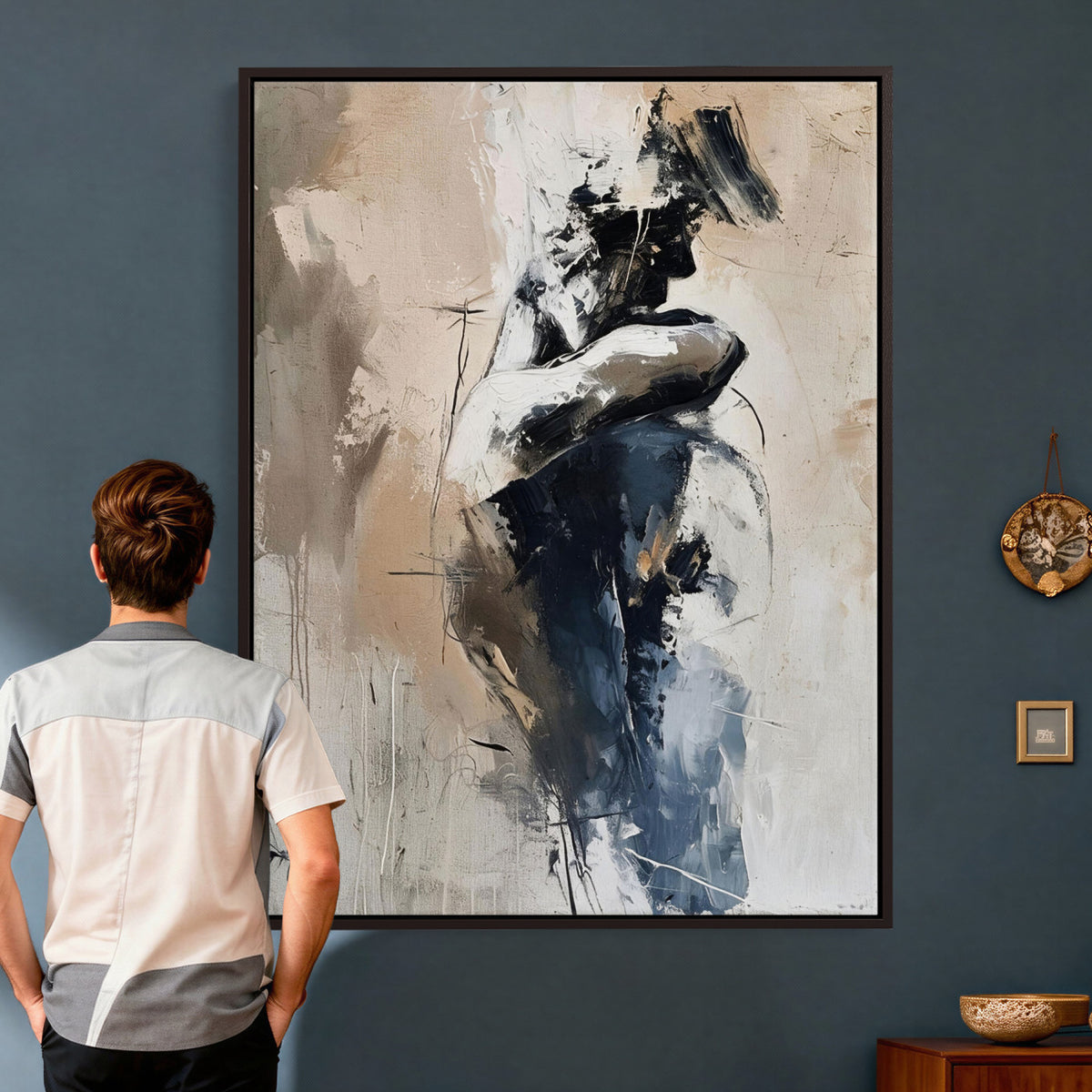 60223455-MGV-CV-24X36 - Monochrome Figurative Abstract Canvas Wall Art Moody Figure Oil Painting Print