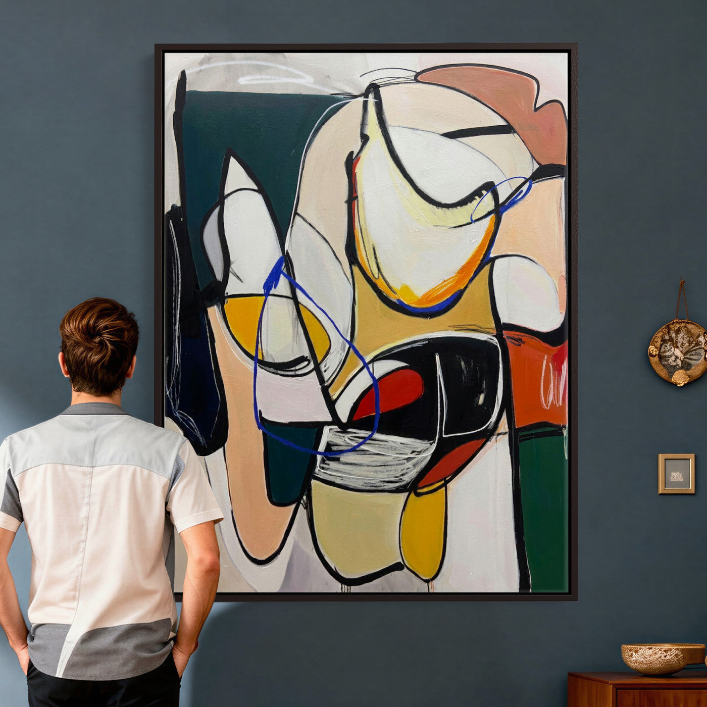 78751462-MGV-CV-24X36 - Mid Century Modern Abstract Canvas Wall Art Colorful Cubist Painting Print