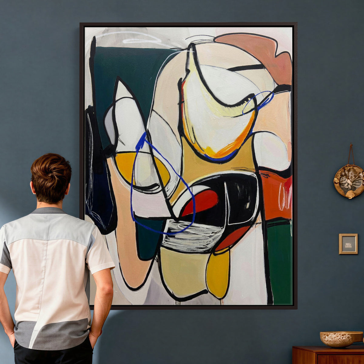 78751462-MGV-TP-24X36 - Mid Century Modern Abstract Canvas Wall Art Colorful Cubist Painting Print