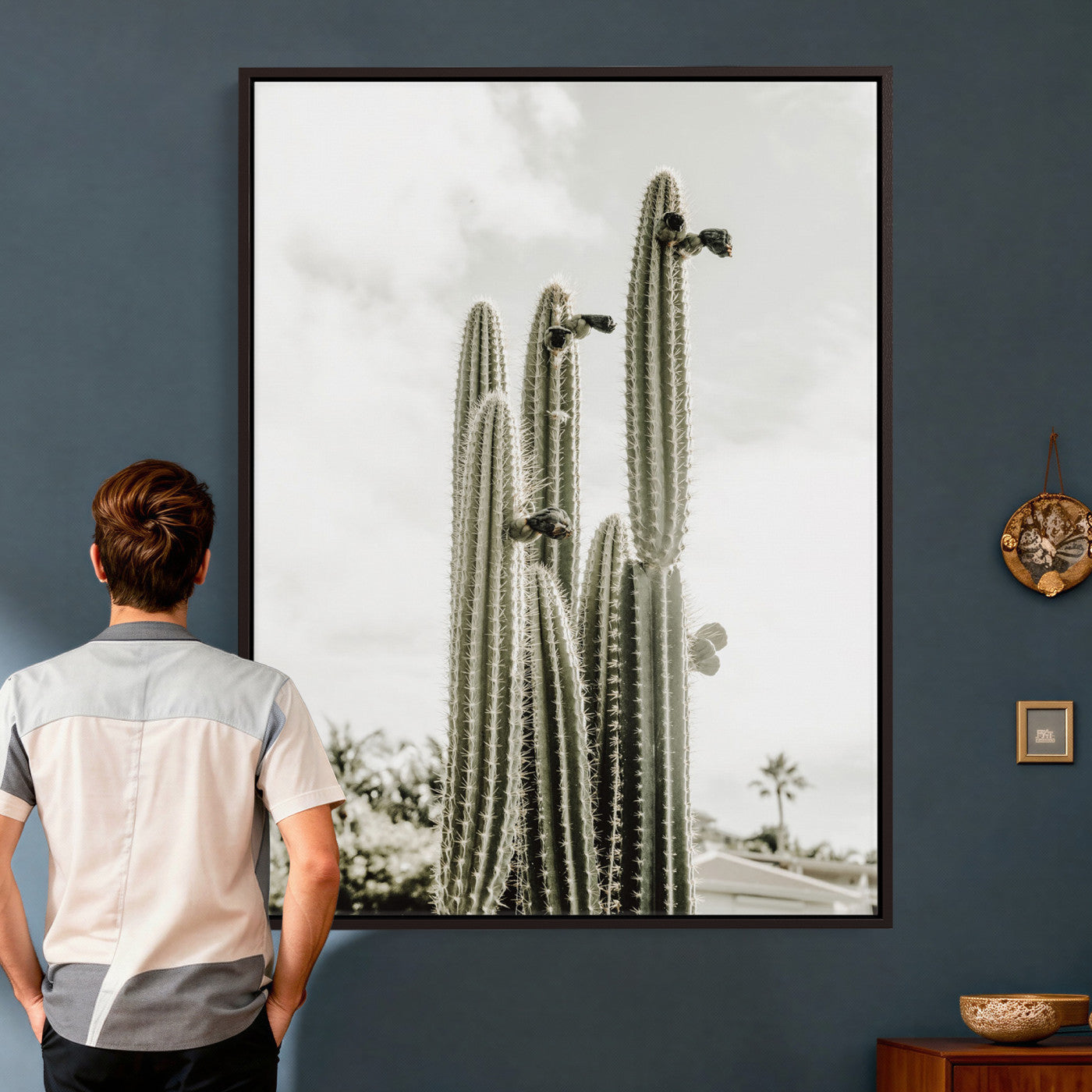 79942620-MGV-CV-24X36 - Tall Saguaro Cactus in Desert Sun Wall Art Canvas Print - Minimalist Boho Botanical Decor