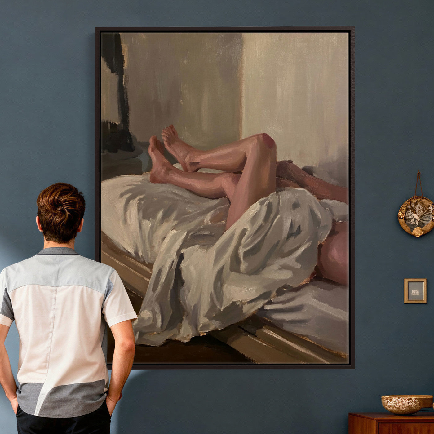 32200836-MGV-CV-24X36 - Gay Love in Bed Wall Art Canvas Print - Mood Impressionist Oil Painting Fine Art
