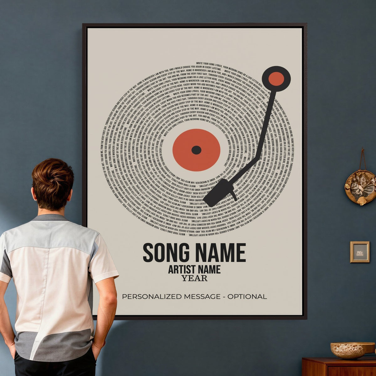 96475288Plak-_Poster-30x20 - Song Lyrics Vinyl Record Canvas Print, Personalized Music Wall Art