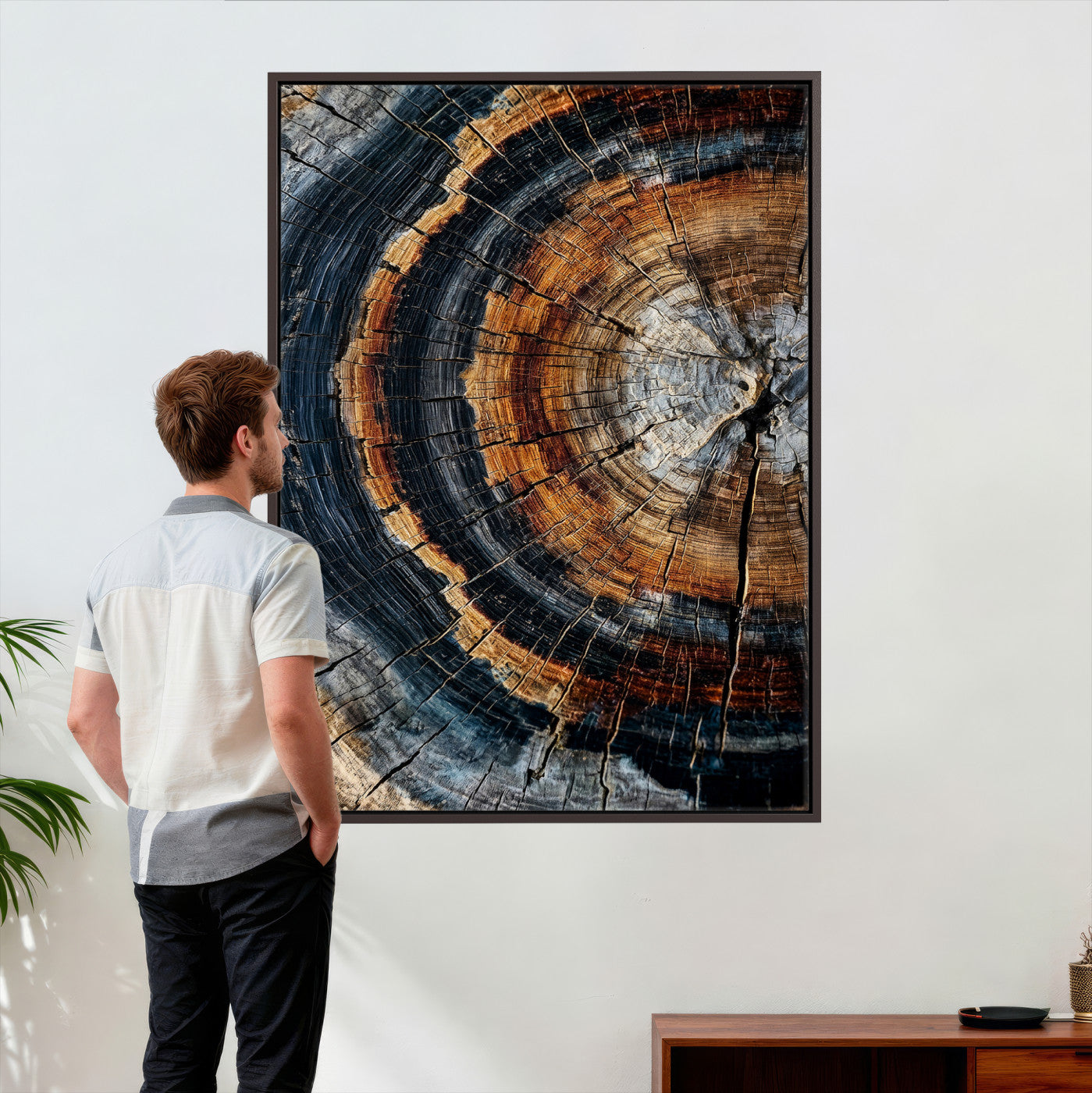 92693966B-MGV-CV-24X36 - Abstract Wood Grain Canvas Print, Tree Ring Pattern Wall Art, Framed Canvas Ready to Hang