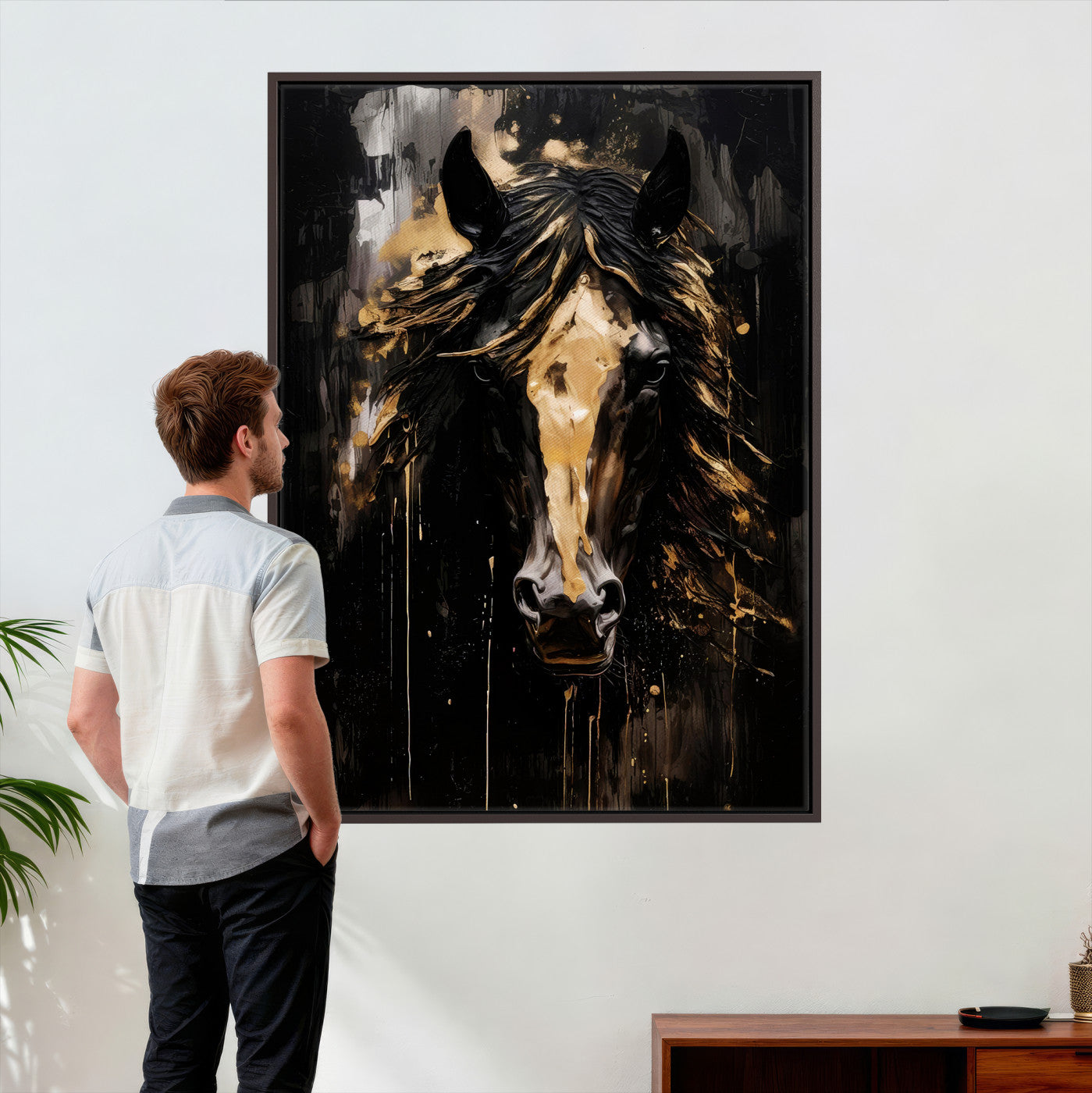 91506748-MGV-CV-24X36 - Abstract Horse Wall Art Canvas Print – Painted Style Western Equine Artwork Print for Living Room, Ranch, and Office Decor