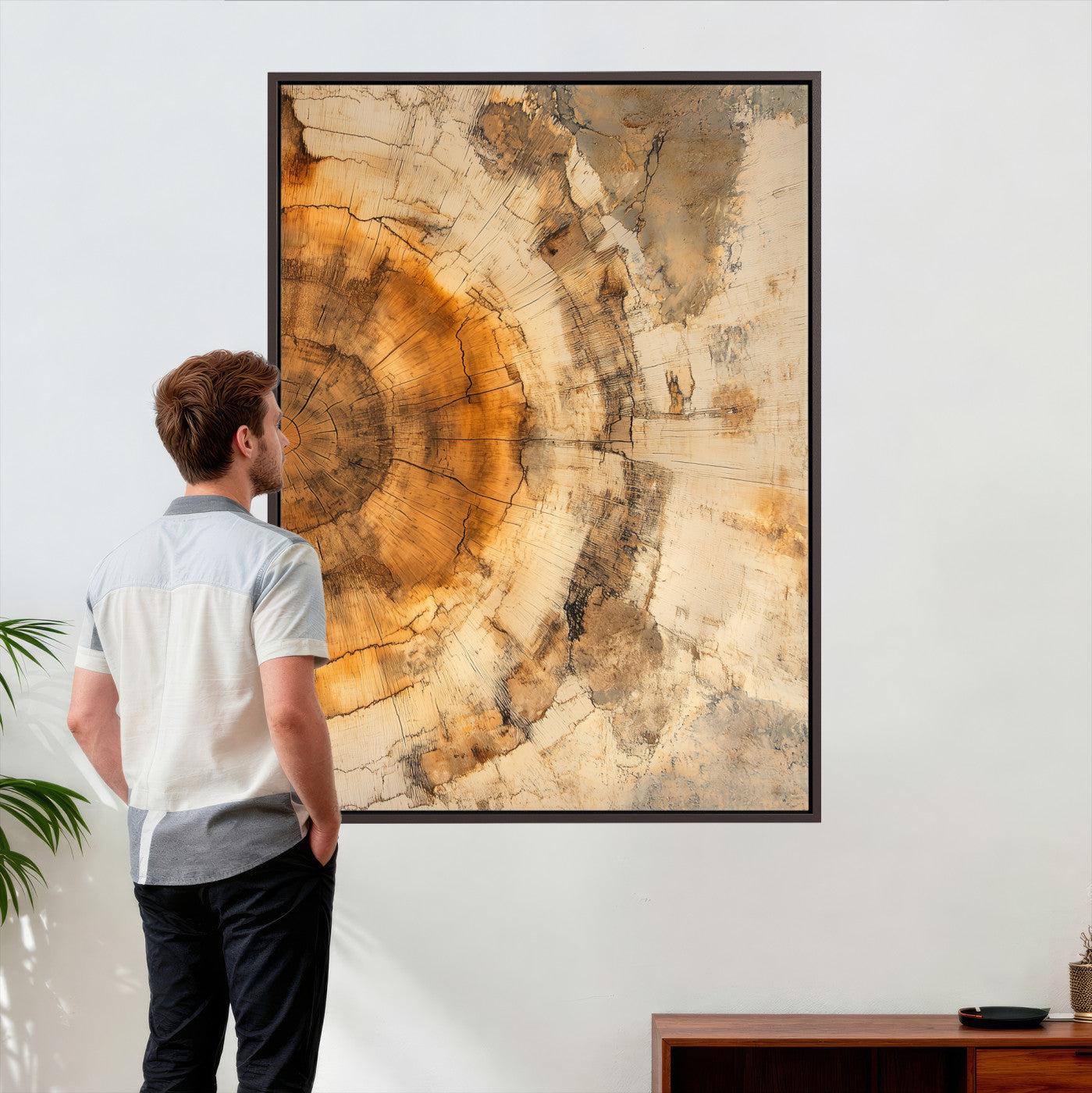 46484271-MGV-CV-24X36 - Abstract Wood Ring Wall Art Canvas Print – Natural Tree Ring Artwork Print for Rustic Home, Cabin, and Modern Organic Decor
