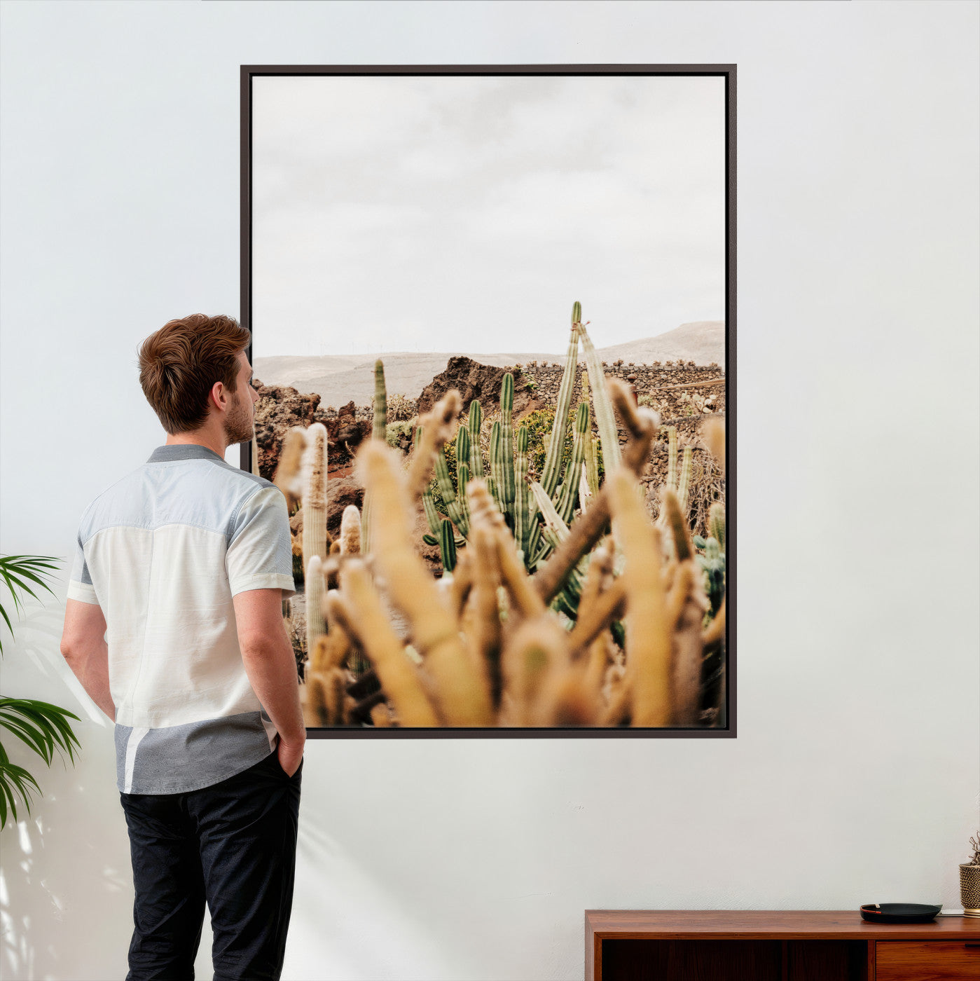 98315769-MGV-CV-24X36 - Minimal Desert Cactus Wall Art Canvas Print, Neutral Southwestern Landscape Nature Wall Decor for Modern Home