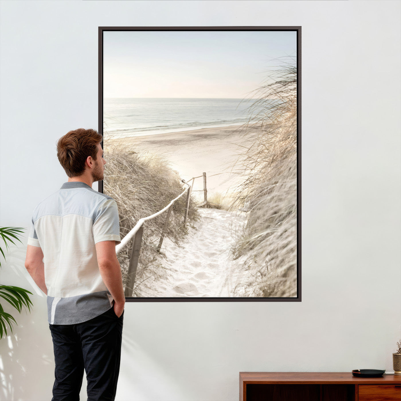 58415953-MGV-CV-24X36 - Coastal Beach Path Wall Art Canvas Print - Neutral Ocean Shore Landscape Artwork for Minimalist Home Decor