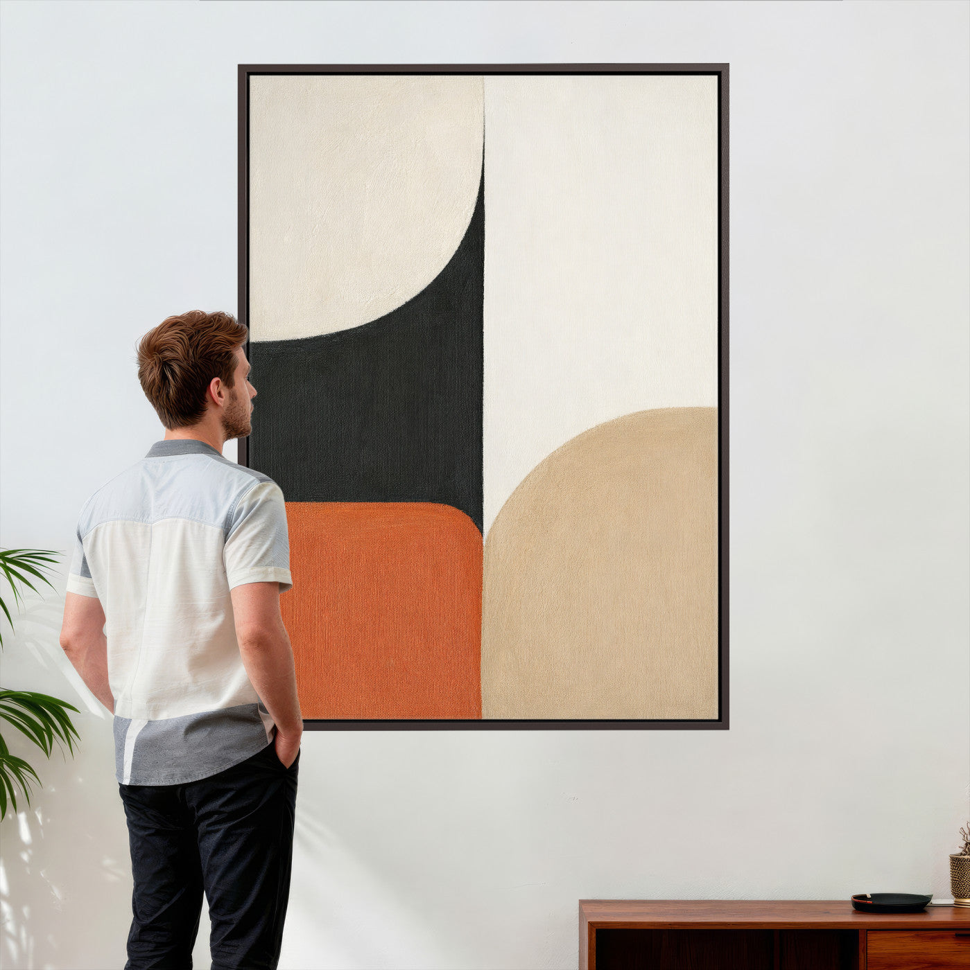 38800649-MGV-CV-24X36 - Geometric Abstract Wall Art Canvas Print, Orange Blue Abstract Expressionist Painting Print, Modern Geometric Abstract Canvas Art