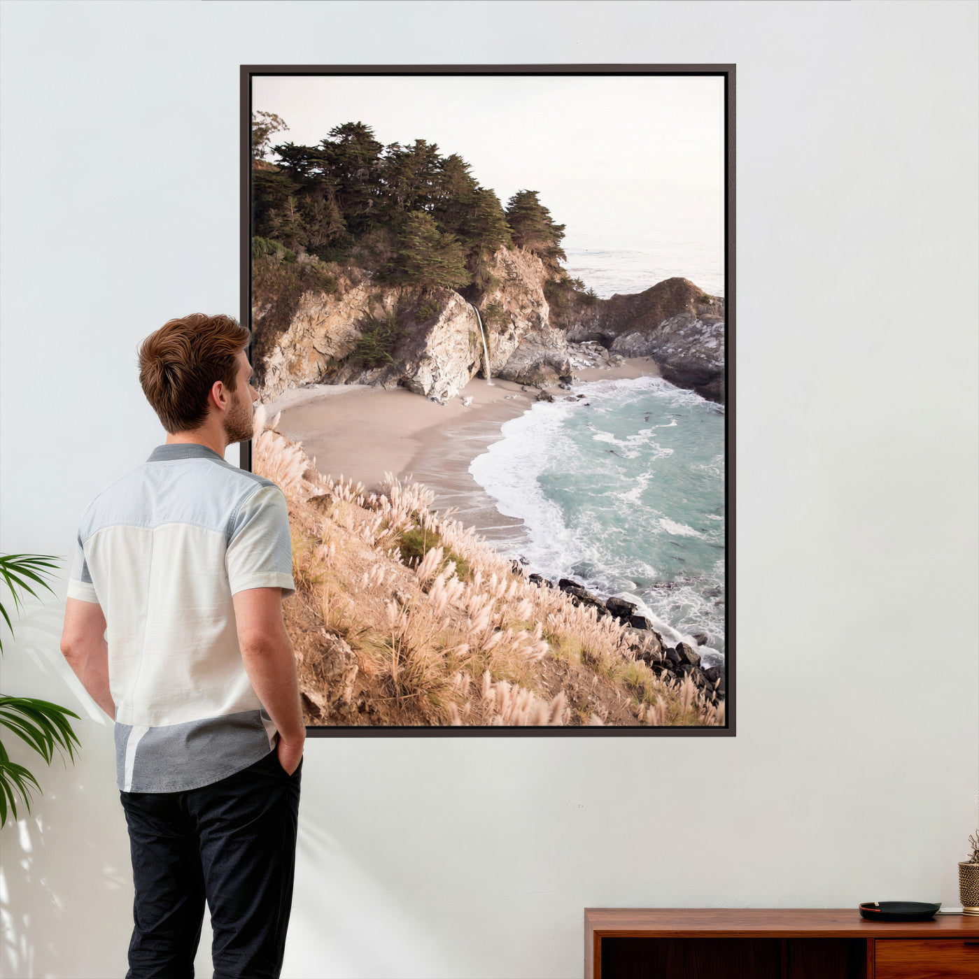 66328547-MGV-CV-24X36 - McWay Falls Canvas Wall Art, Big Sur California Photography Print, Waterfall Beach Coastal Decor, Julia Pfeiffer State Park, Boho Nature Print