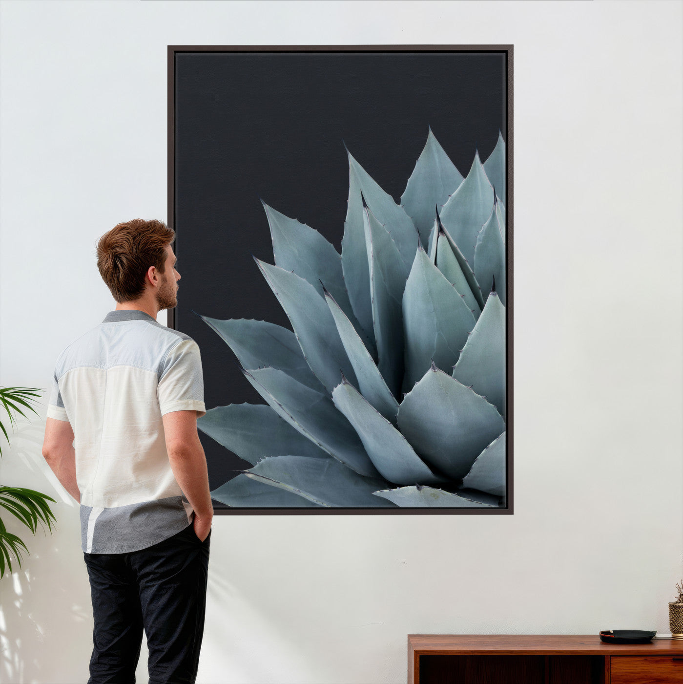 59803798-MGV-CV-24X36 - Agave Wall Art Canvas Print, Blue Green Succulent Botanical Framed Artwork, Minimalist Desert Plant Decor for Living Room Bedroom Office Bathroom