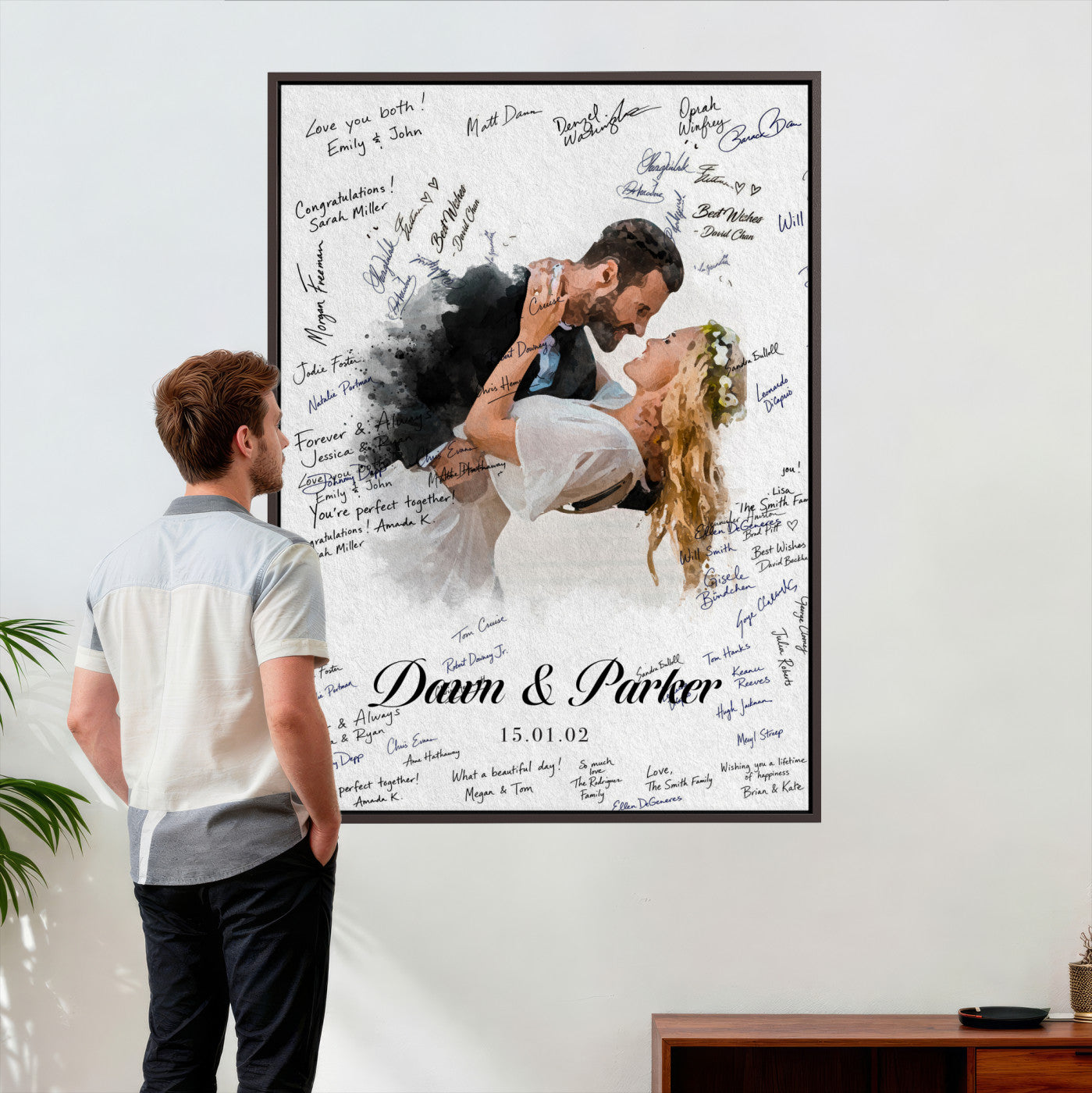 38010783-MGV-CV-24X36 - Wedding Guest Book Alternative Wall Art Canvas Print, Personalized Wedding Signature Poster, Custom Couple Photo Guestbook Canvas