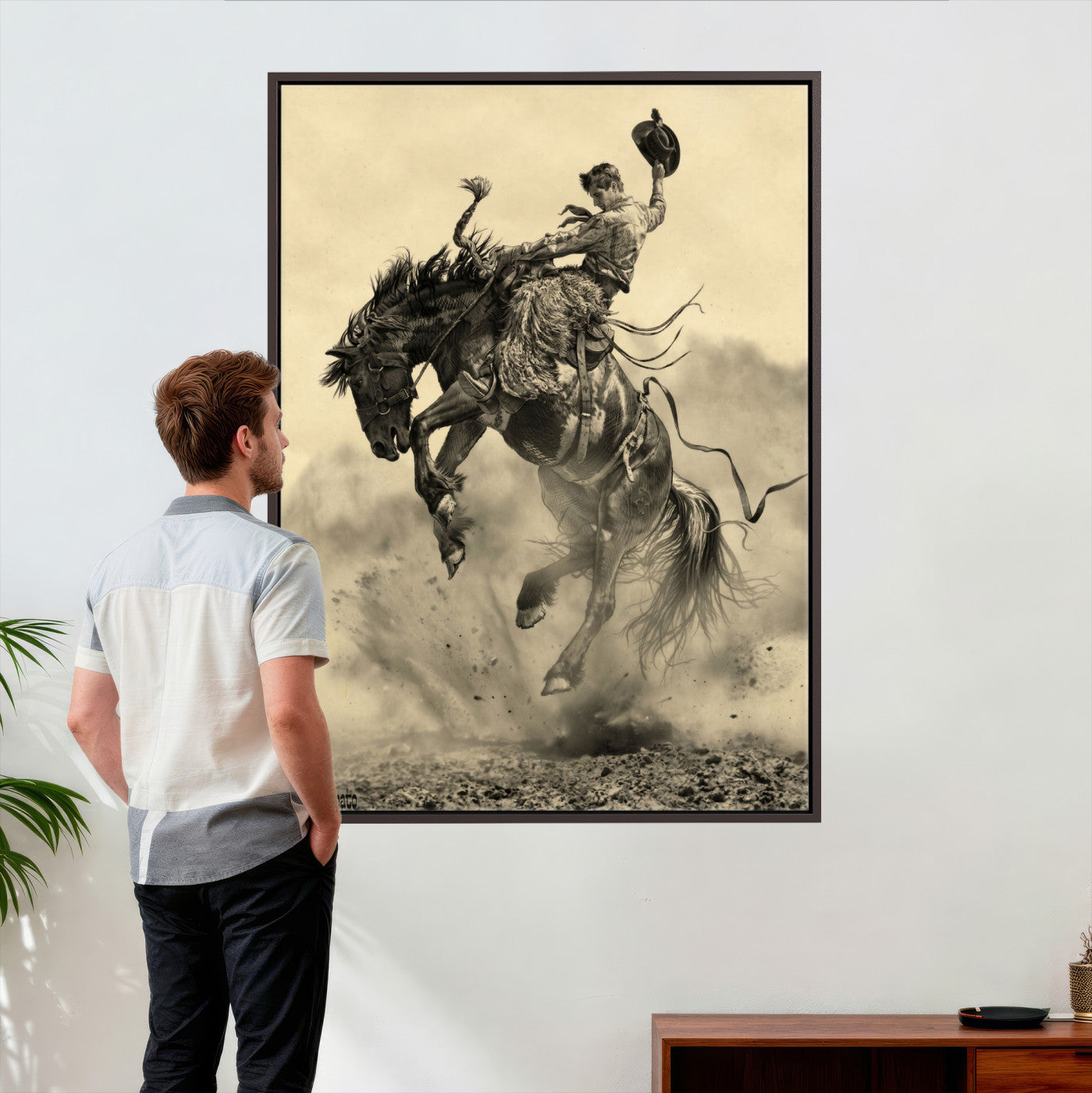 94461975-MGV-CV-24X36 - Vintage Cowboy Wall Art Canvas Print, Western Horse Rider Decor