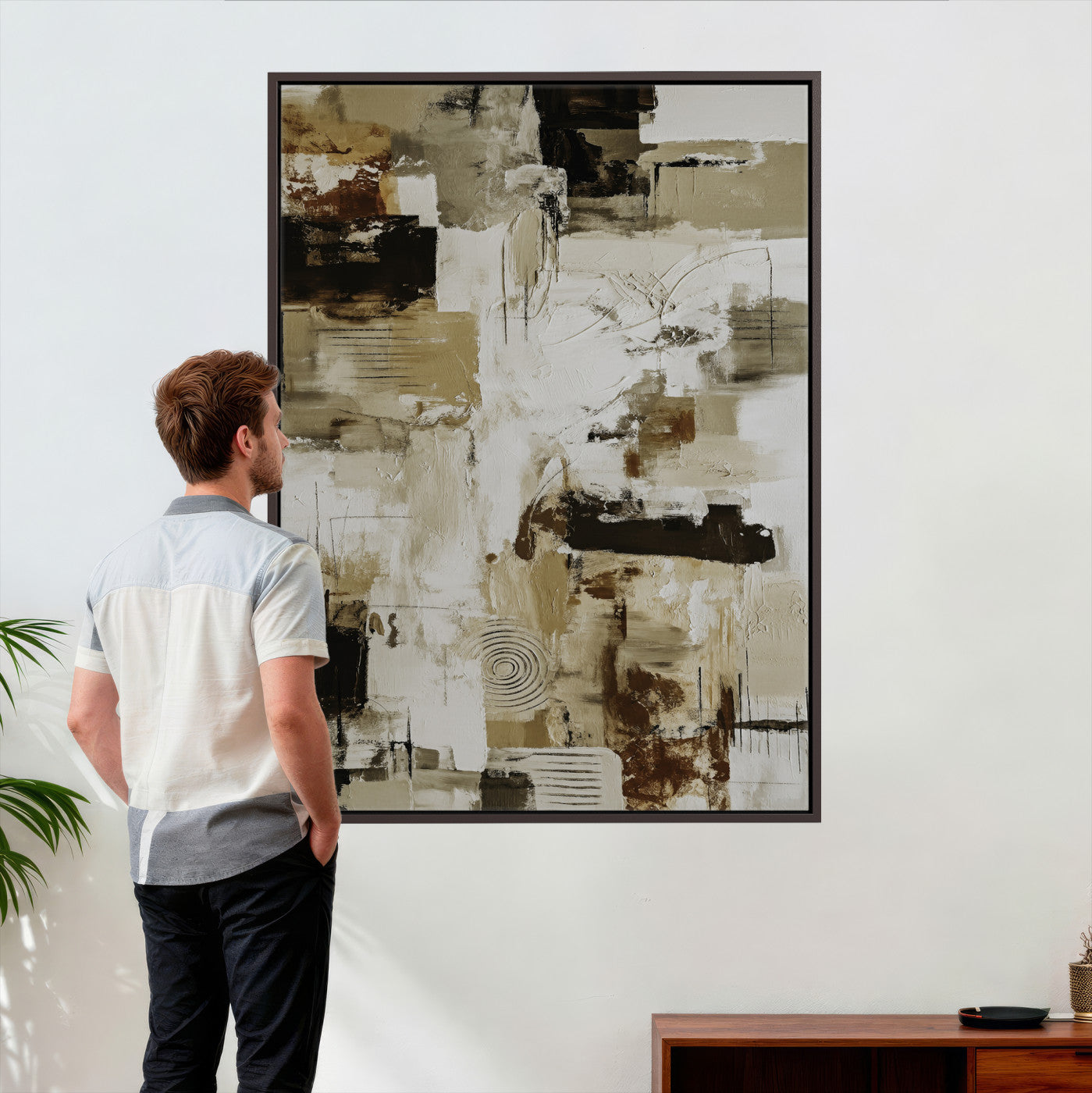 90644187-MGV-CV-24X36 - Blue Teal Abstract Canvas Wall Art, Modern Textured Painting Print, Navy Orange White Contemporary Art, Neutral Living Room Decor, Office Art