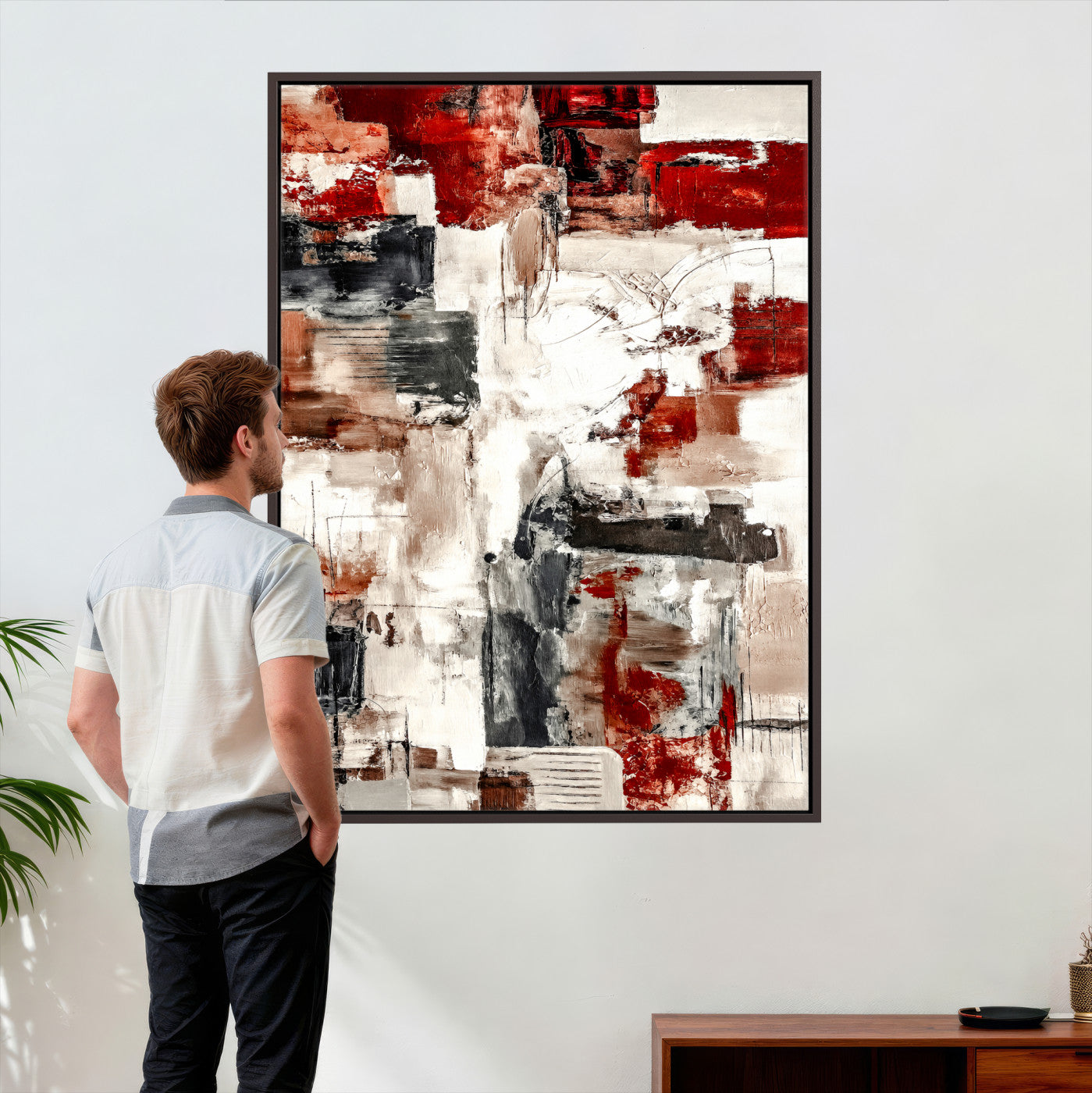 23953633-MGV-CV-24X36 - Blue Teal Abstract Canvas Wall Art | Modern Textured Painting Print, Navy Orange White Contemporary Art, Neutral Living Room Decor, Office Art