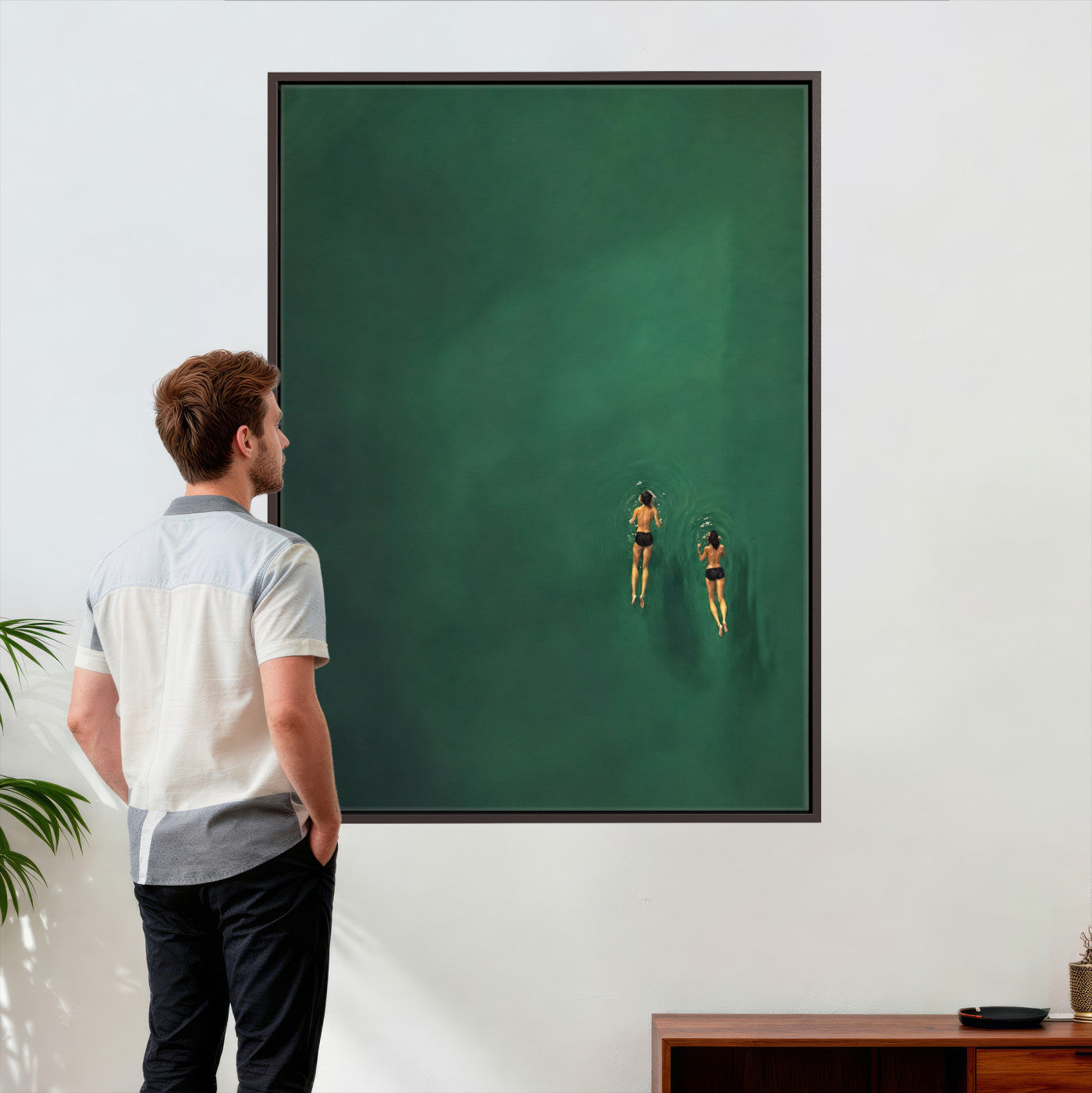 44711396-MGV-CV-24X36 - Minimalist Swimmers Canvas Wall Art Emerald Green Water Painting Print
