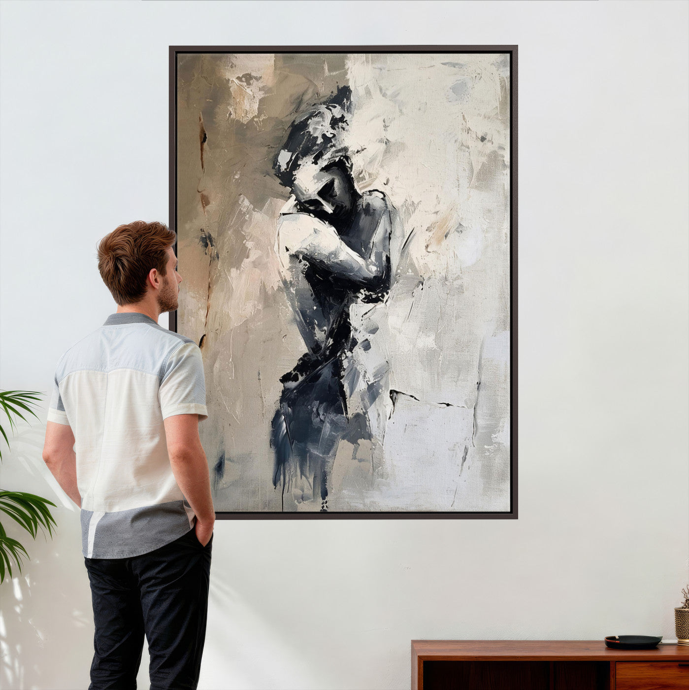 95556055-MGV-CV-24X36 - Monochrome Figurative Abstract Canvas Wall Art Moody Figure Oil Painting Print