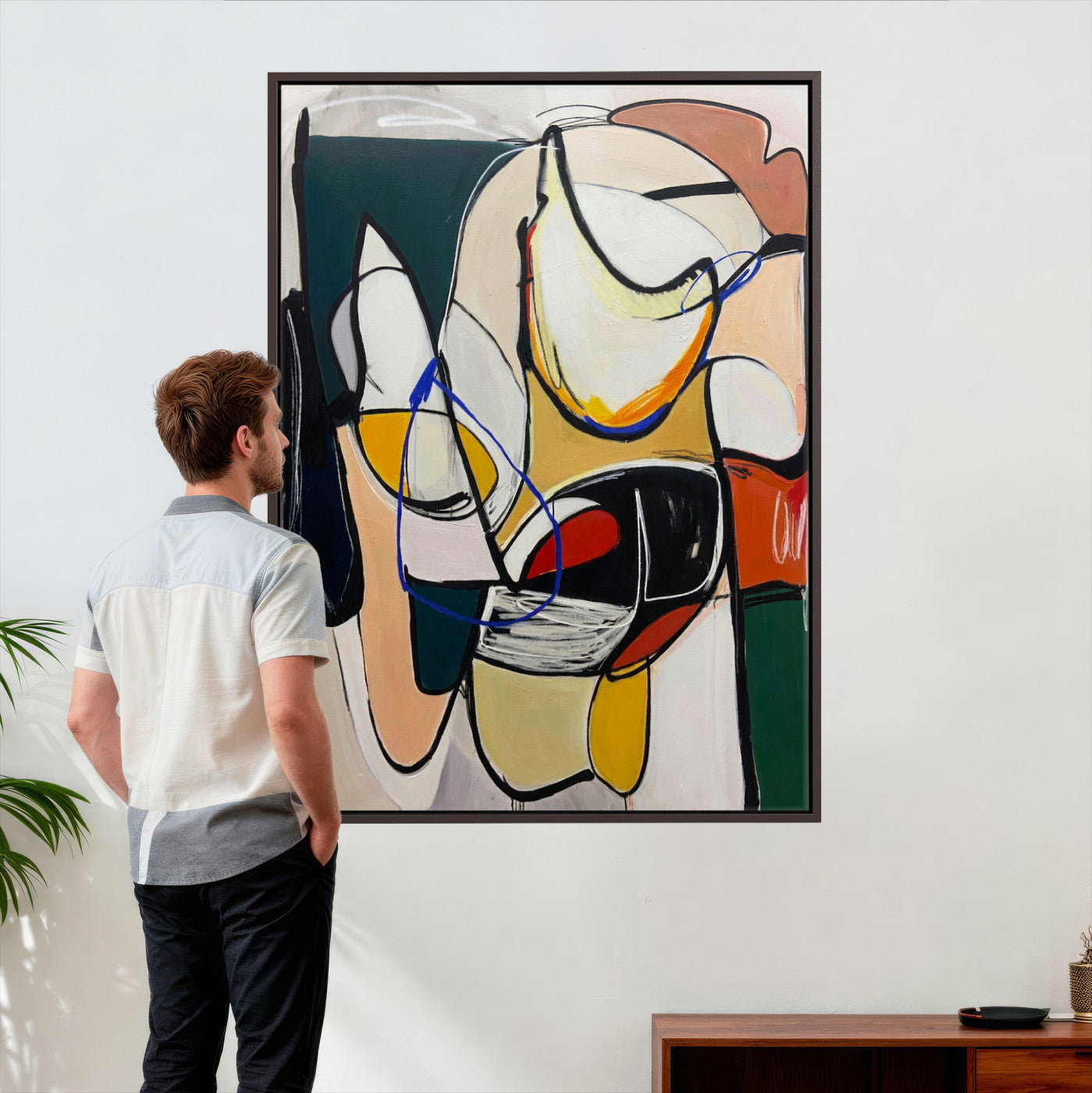 78751462-MGV-CV-24X36 - Mid Century Modern Abstract Canvas Wall Art Colorful Cubist Painting Print