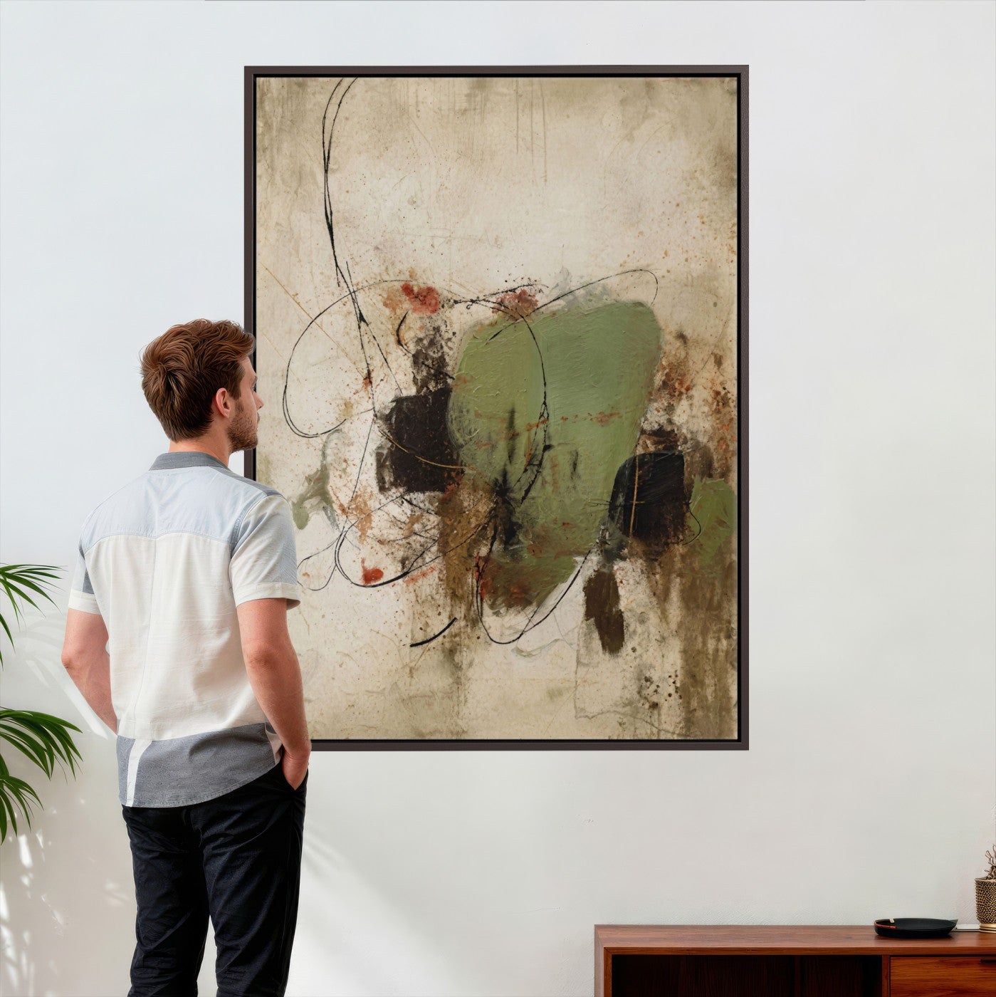 18219840-MGV-TP-24X36 - Sage Green Abstract Canvas Wall Art Textured Neutral Mixed Media Print for Home Decor