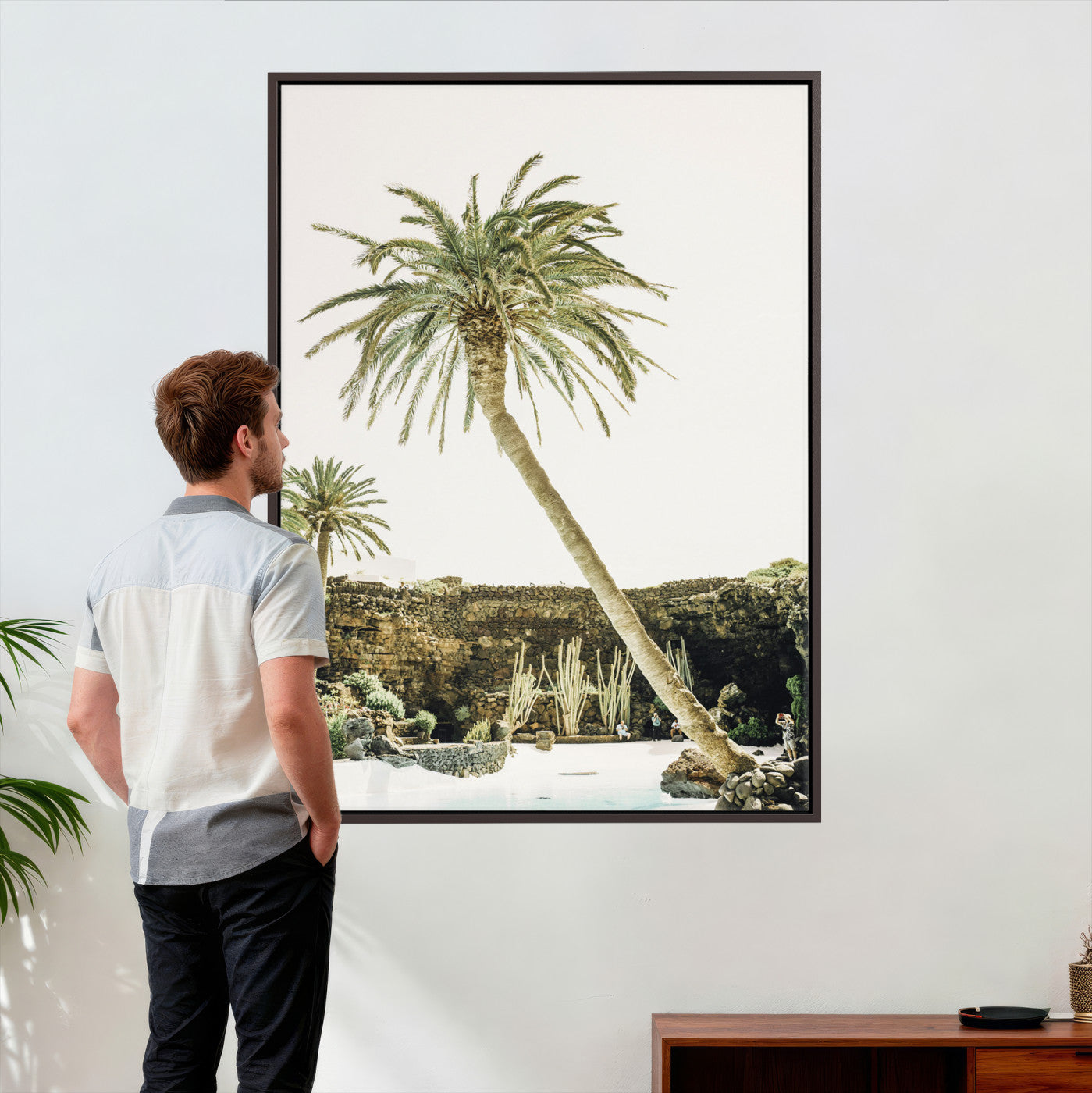 34739415-MGV-CV-24X36 - Jameos del Agua Lanzarote Spain Wall Art Canvas Print - Volcanic Oasis Palm Tree Pool