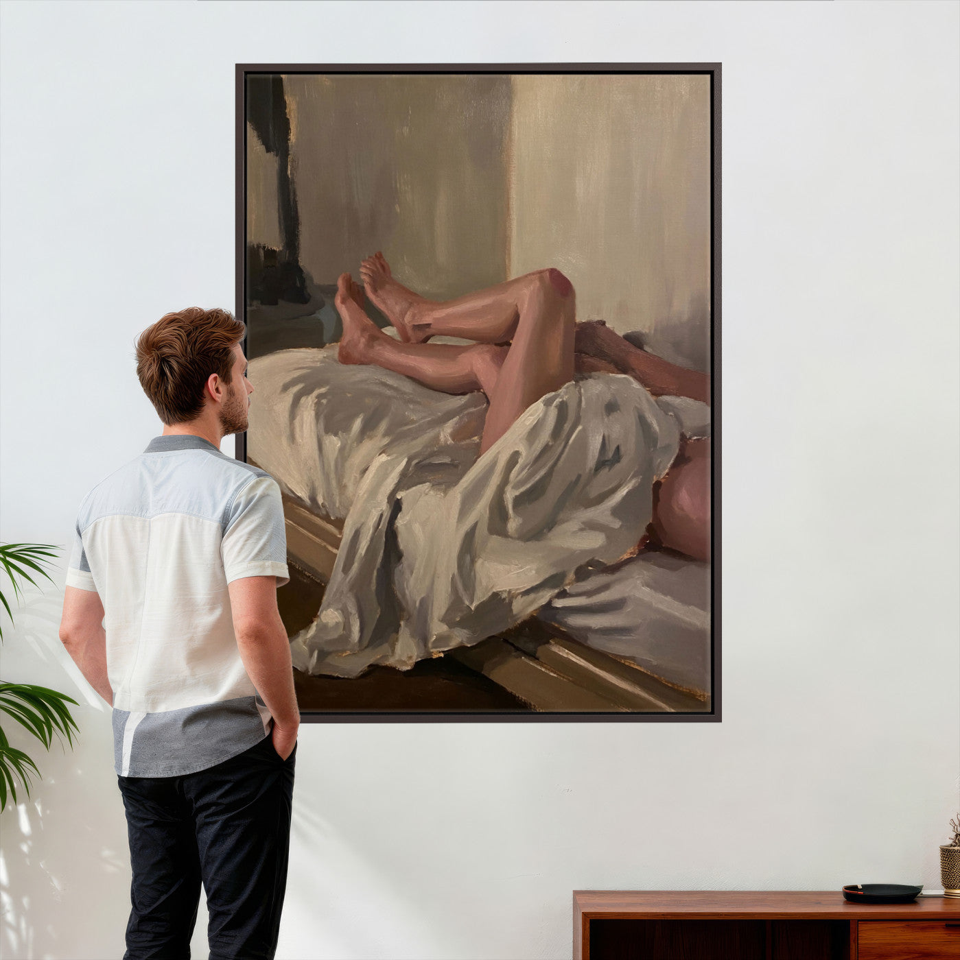 32200836-MGV-CV-24X36 - Gay Love in Bed Wall Art Canvas Print - Mood Impressionist Oil Painting Fine Art