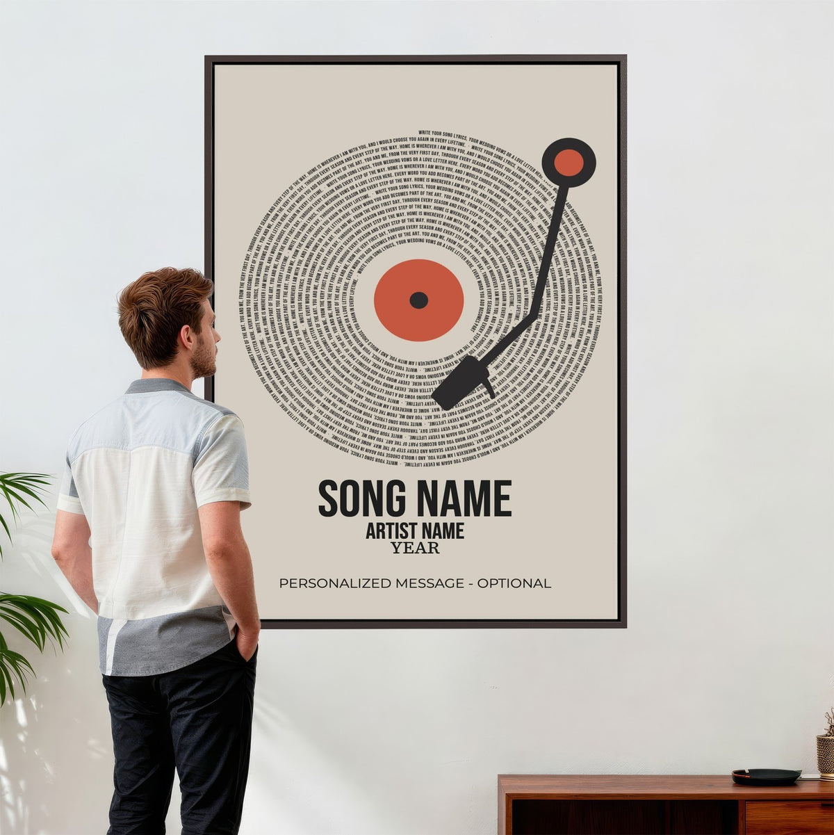 96475288Plak-_Poster-30x20 - Song Lyrics Vinyl Record Canvas Print, Personalized Music Wall Art