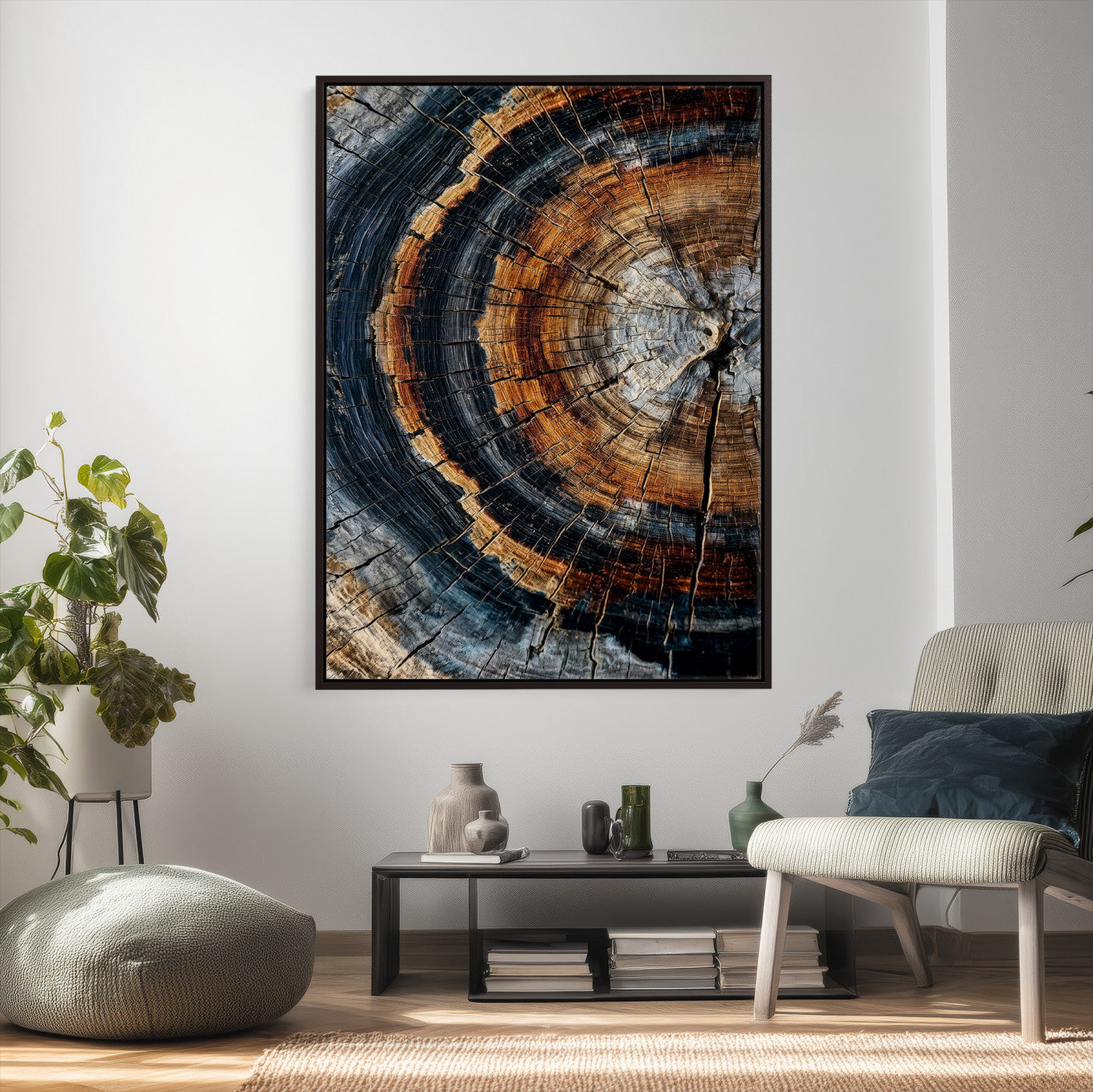 92693966B-MGV-CV-24X36 - Abstract Wood Grain Canvas Print, Tree Ring Pattern Wall Art, Framed Canvas Ready to Hang