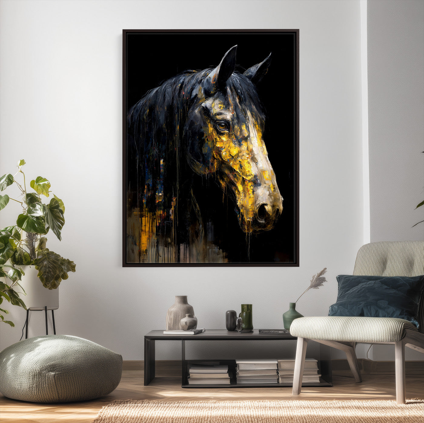 74608479-MGV-CV-24X36 - Abstract Horse Wall Art Canvas Print – Painting Style Western Equine Artwork Print for Living Room, Ranch, and Office Decor