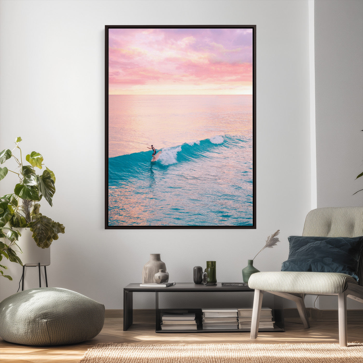 44011962-MGV-CV-24X36 - Sunset Surf Wall Art Canvas Print – Coastal Ocean Photography Artwork Print for Living Room, Beach House, and Relaxing Home Decor