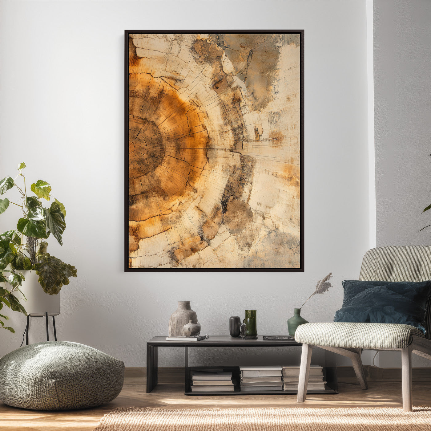 46484271-MGV-CV-24X36 - Abstract Wood Ring Wall Art Canvas Print – Natural Tree Ring Artwork Print for Rustic Home, Cabin, and Modern Organic Decor