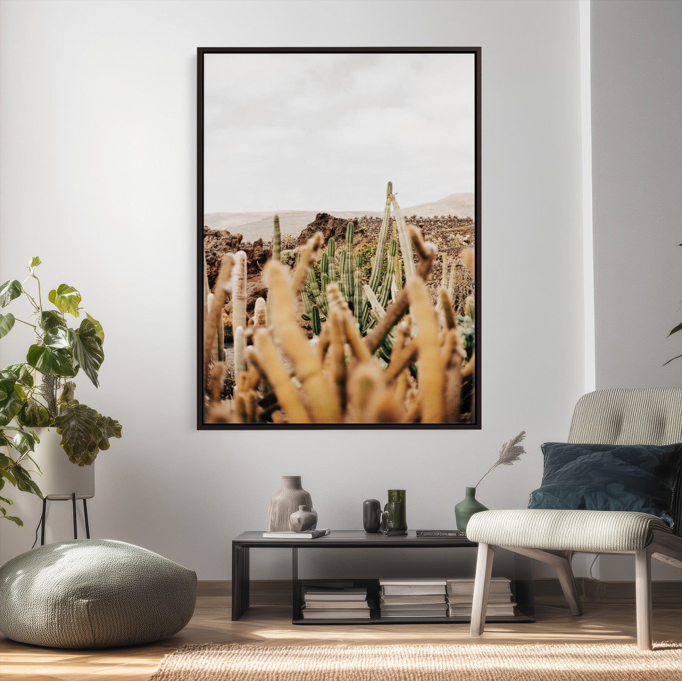 98315769-MGV-CV-24X36 - Minimal Desert Cactus Wall Art Canvas Print, Neutral Southwestern Landscape Nature Wall Decor for Modern Home