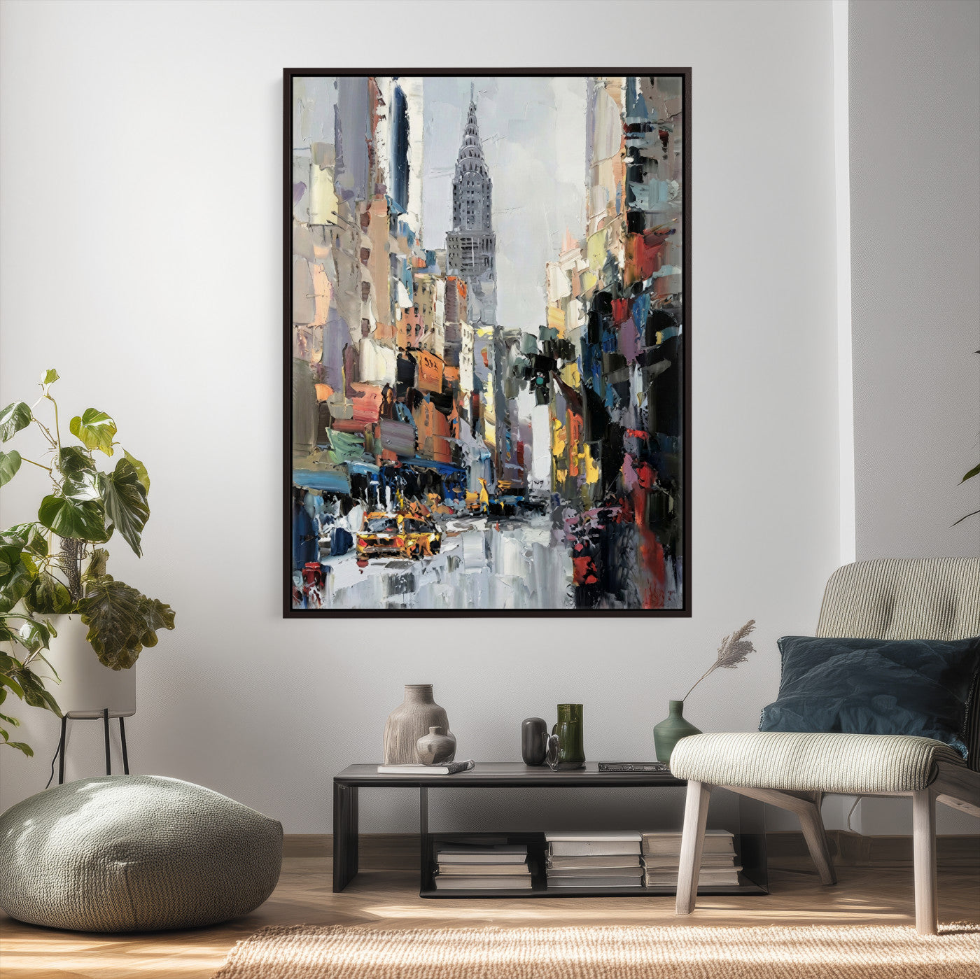 22144128-MGV-CV-24X36 - Chrysler Building New York Wall Art Canvas Print, Abstract NYC Street Painting Canvas Print, Modern Manhattan City Artwork for Living Room Decor