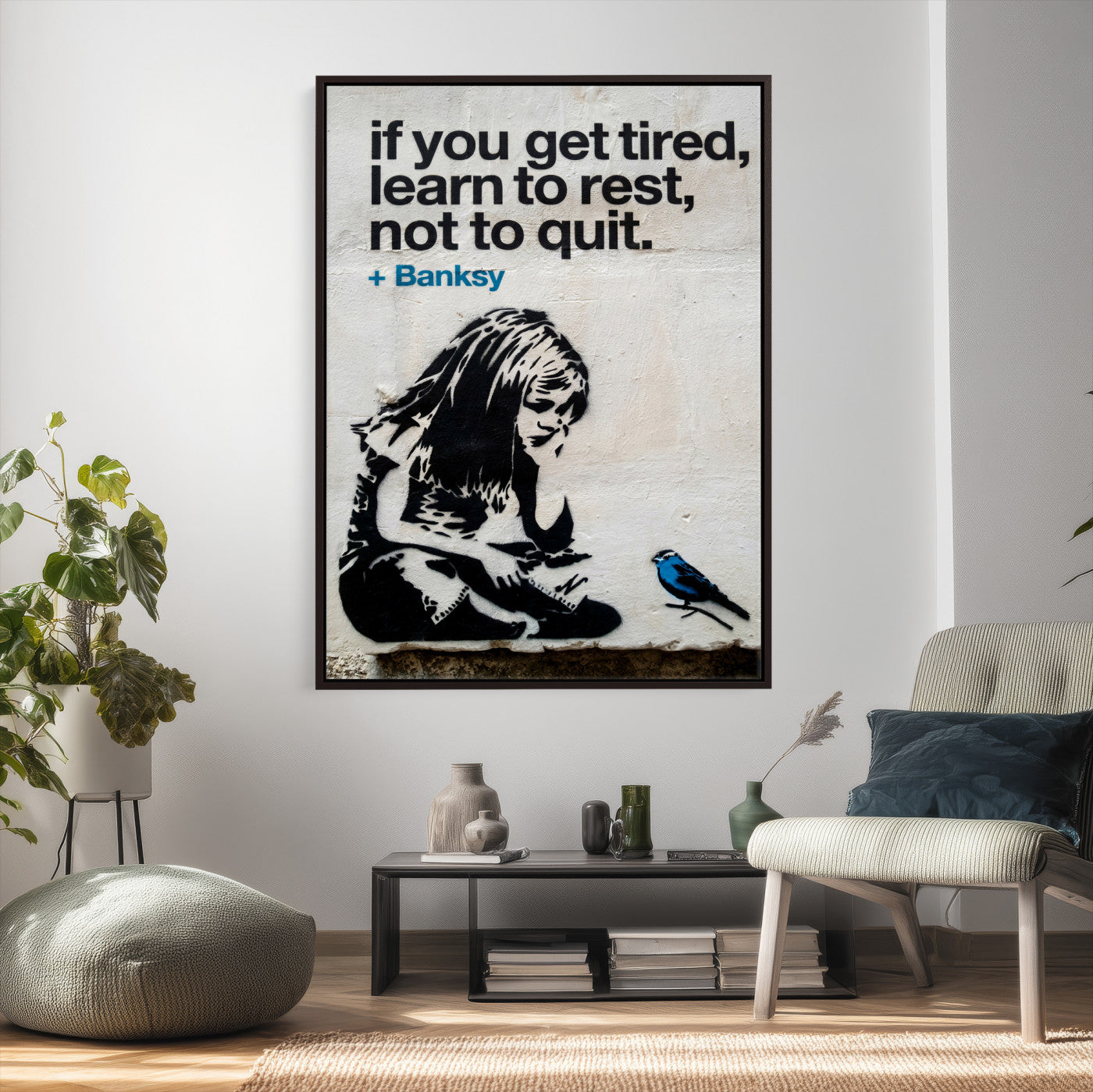 4812625445543-MGV-CV-24X36 - Banksy Girl and Blue Bird Canvas Art Print:  Banksy if you get tired Canvas Print or Poster