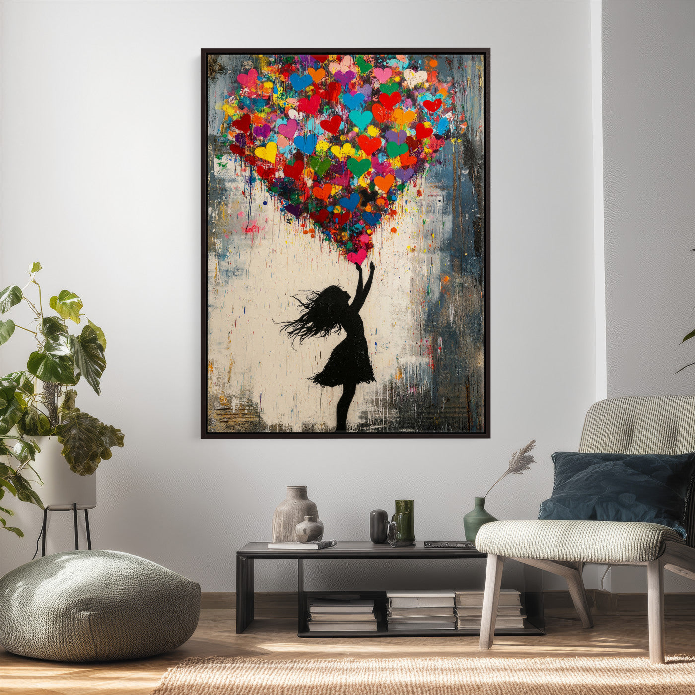 36253538-MGV-CV-24X36 - Banksy Street Art Canvas Wall Art, Girl Heart Balloons Banksy Style Print, Colorful Graffiti Love Decor, Urban Pop Art, Kids Room Inspirational Wall Art