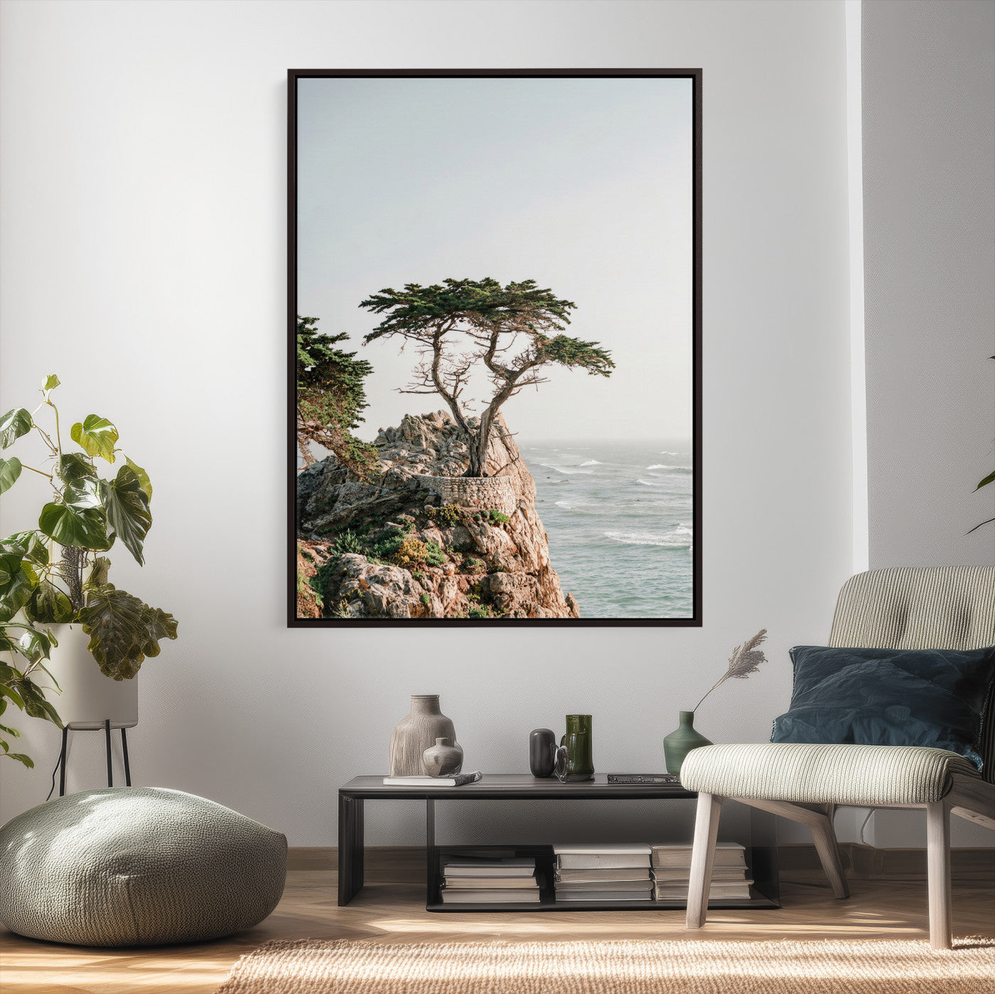 68839391-MGV-CV-24X36 - Lone Cypress Canvas Wall Art, Pebble Beach California Photography Print, Coastal Tree Ocean Decor, Monterey Nature Art, Minimalist Wall Art