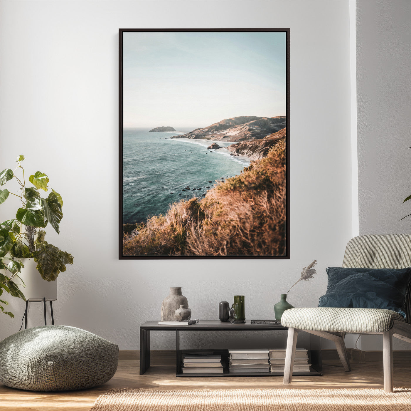 58099801-MGV-CV-24X36 - Coastal Cliffs Canvas Wall Art, Ocean Shoreline Photography Print, Teal Sea Landscape Decor, California Coast Art, Boho Beach House Wall Decor