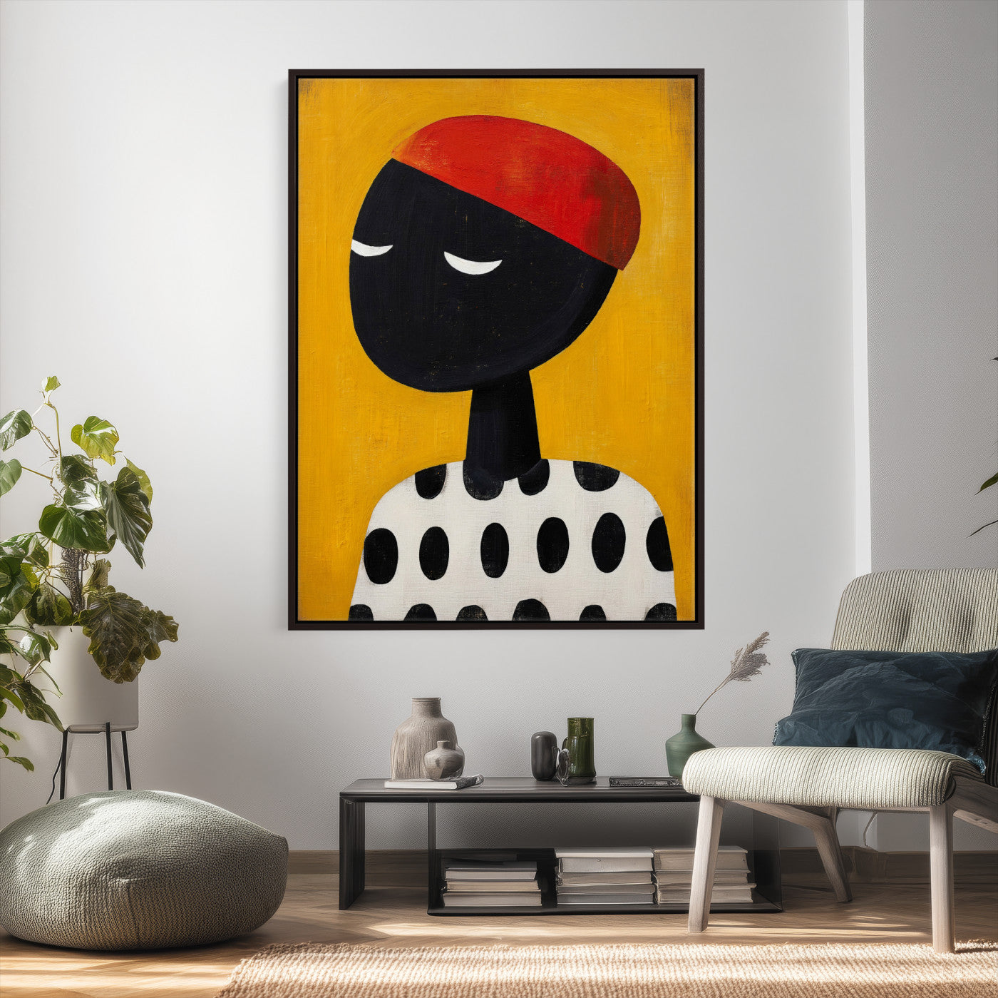 89224103-MGV-CV-24X36 - Abstract Portrait Wall Art Canvas Print, Framed Modern Figurative Artwork, Minimalist Contemporary Statement Wall Decor