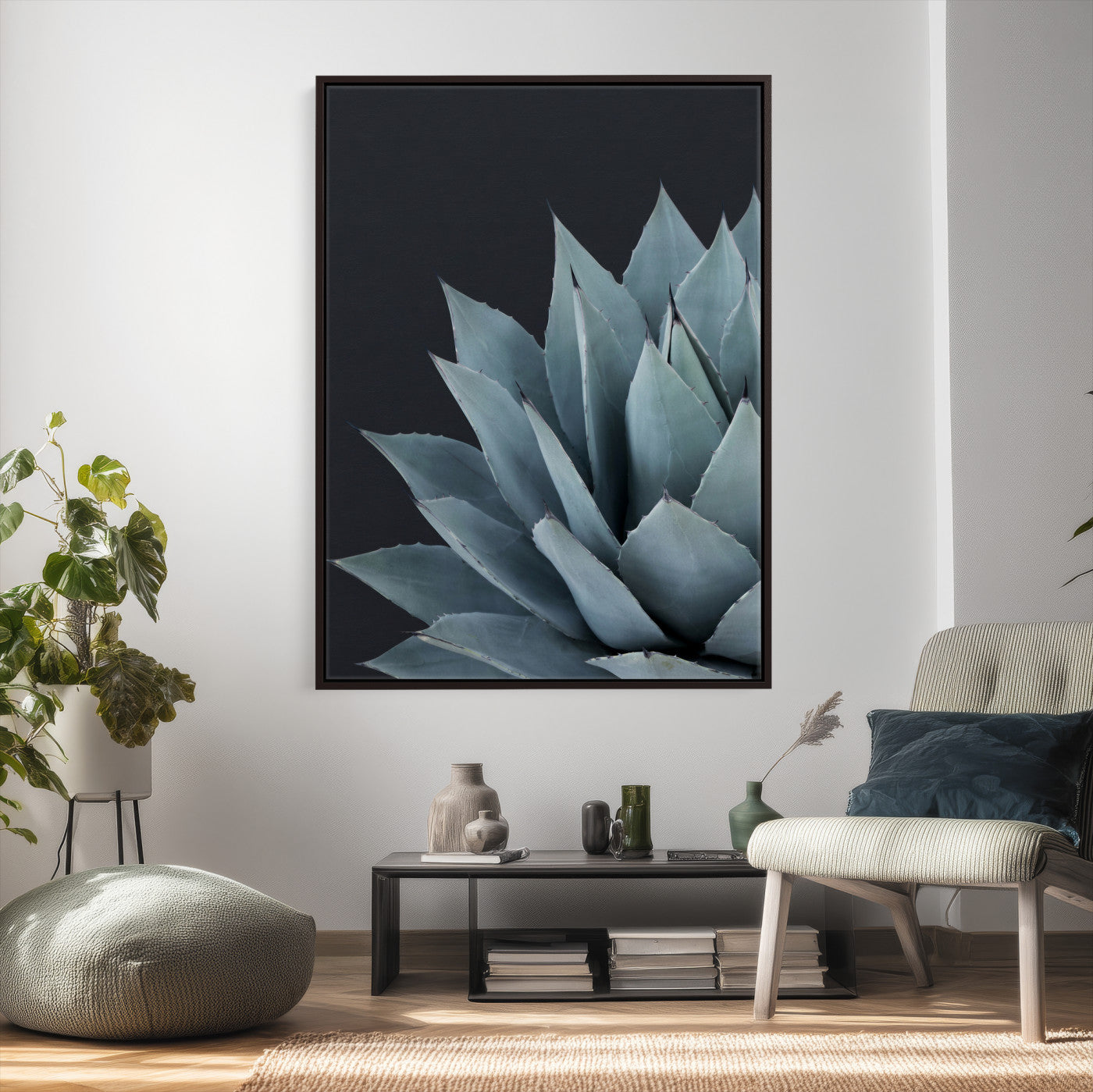 59803798-MGV-CV-24X36 - Agave Wall Art Canvas Print, Blue Green Succulent Botanical Framed Artwork, Minimalist Desert Plant Decor for Living Room Bedroom Office Bathroom