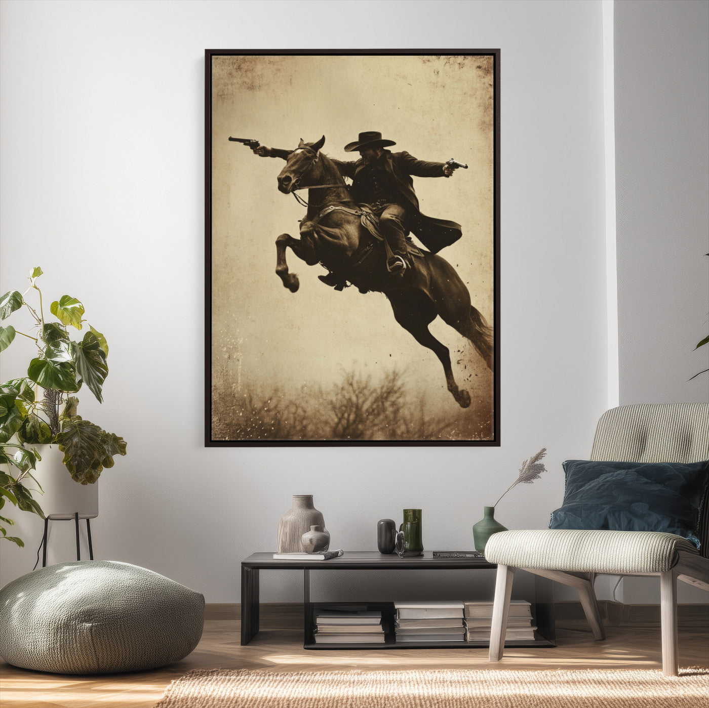 50552553-MGV-CV-24X36 - Vintage Cowboy Wall Art Canvas Print, Western Horse Rider Decor