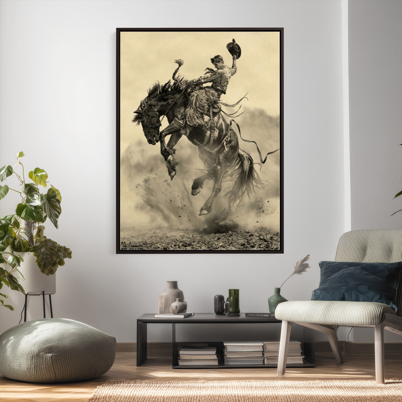94461975-MGV-CV-24X36 - Vintage Cowboy Wall Art Canvas Print, Western Horse Rider Decor
