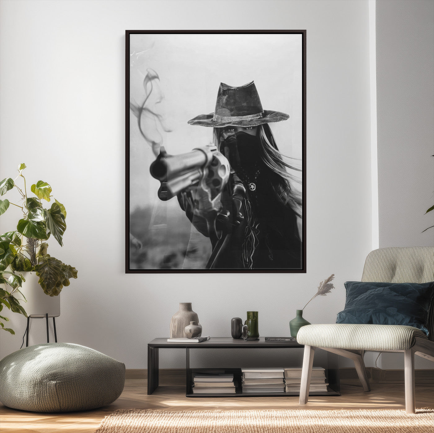11948430-MGV-CV-24X36 - Vintage Cowboy Wall Art Canvas Print - Western Gunslinger Revolver Artwork,