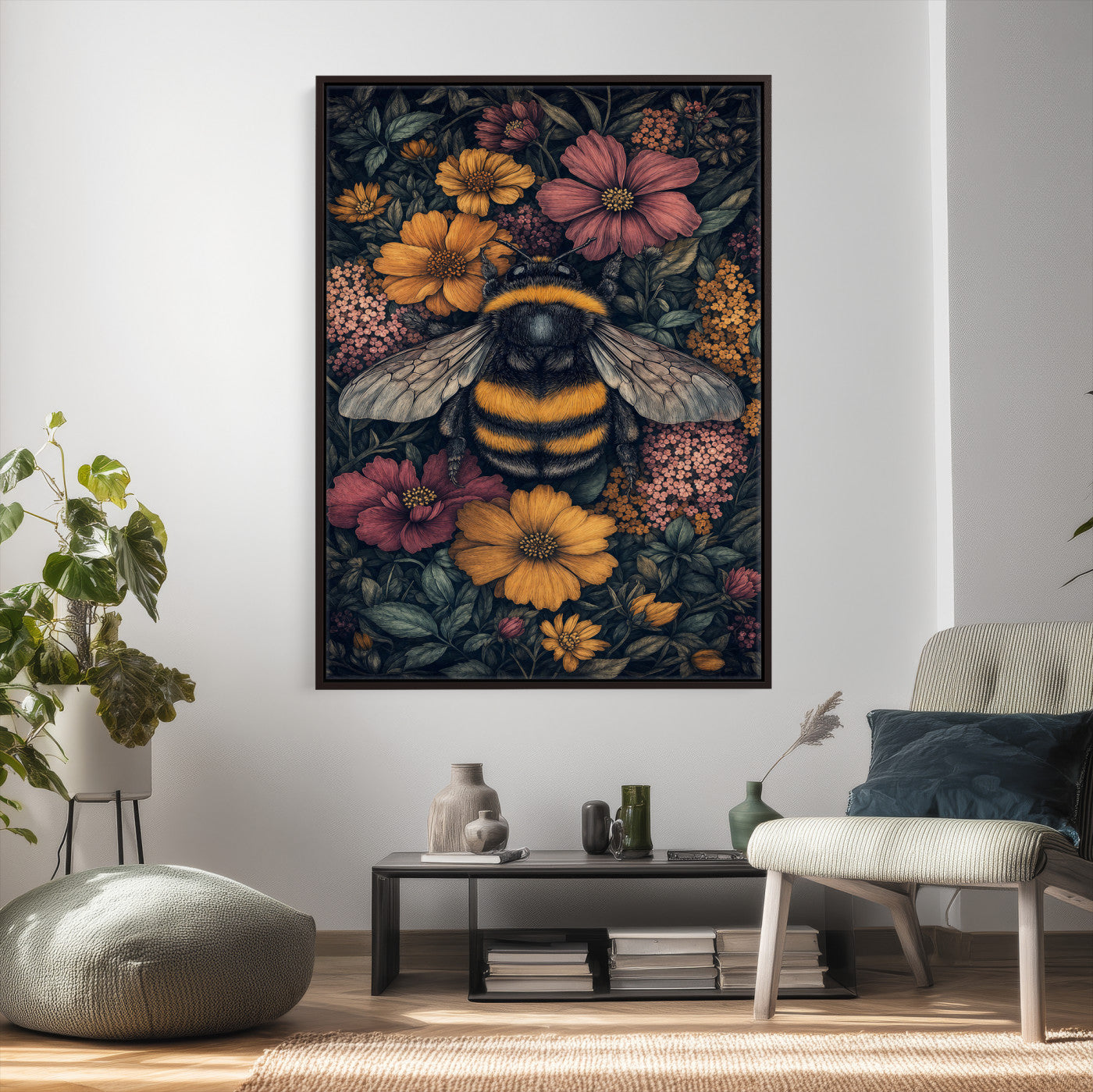 22869250-MGV-CV-24X36 - William Morris Style Prints Canvas Wall Art Lnner Framed, Vintage Bee Botanical Floral Wall Art Decor Pictures for Livingroom, Animals Pictures Decor Artwork