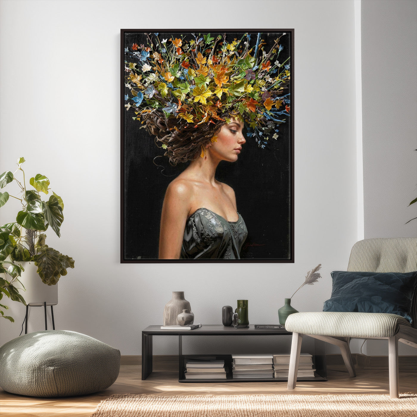 67932423-MGV-CV-24X36 - Surreal Woman Floral Canvas Wall Art Goddess Portrait Oil Painting Print