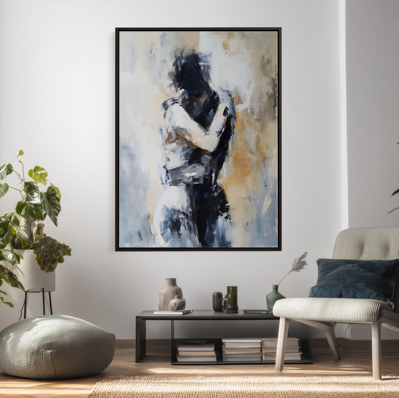 78448953-MGV-CV-24X36 - Monochrome Figurative Abstract Canvas Wall Art Moody Figure Oil Painting Print