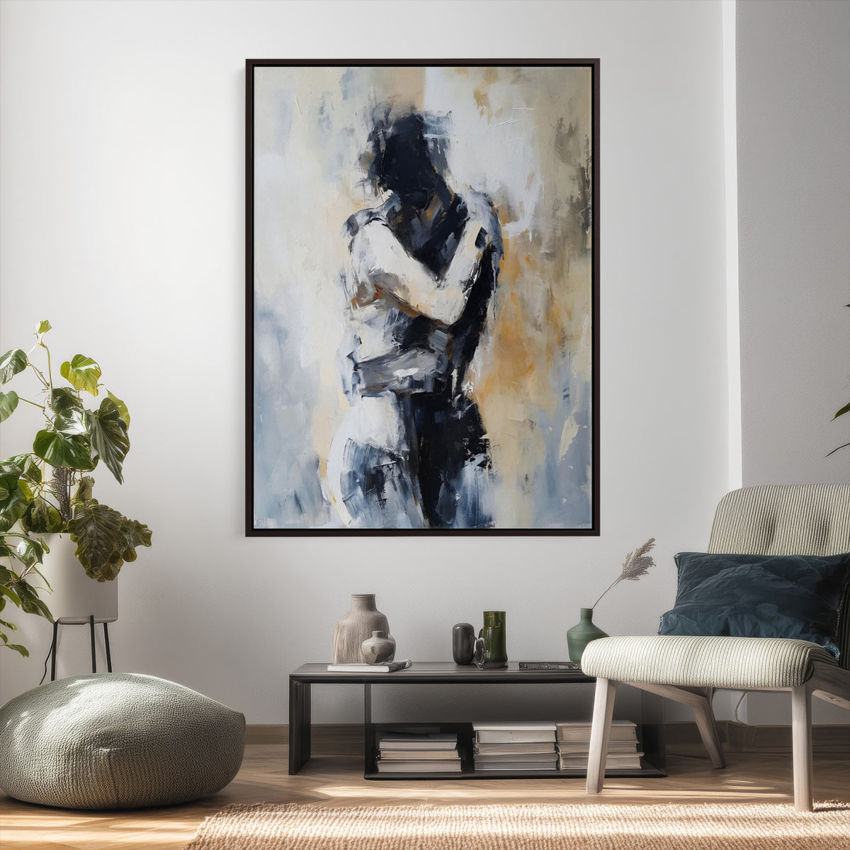 78448953-MGV-CV-24X36 - Monochrome Figurative Abstract Canvas Wall Art Moody Figure Oil Painting Print