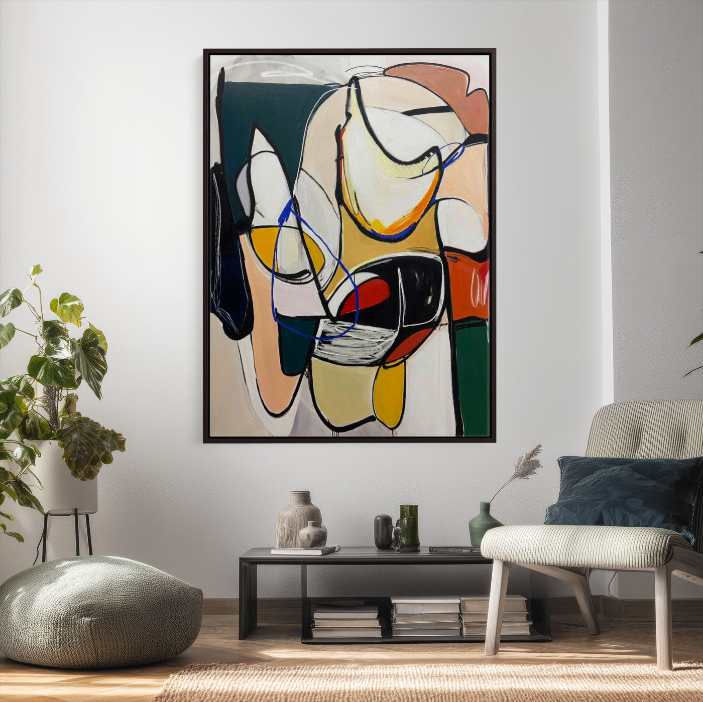 78751462-MGV-CV-24X36 - Mid Century Modern Abstract Canvas Wall Art Colorful Cubist Painting Print